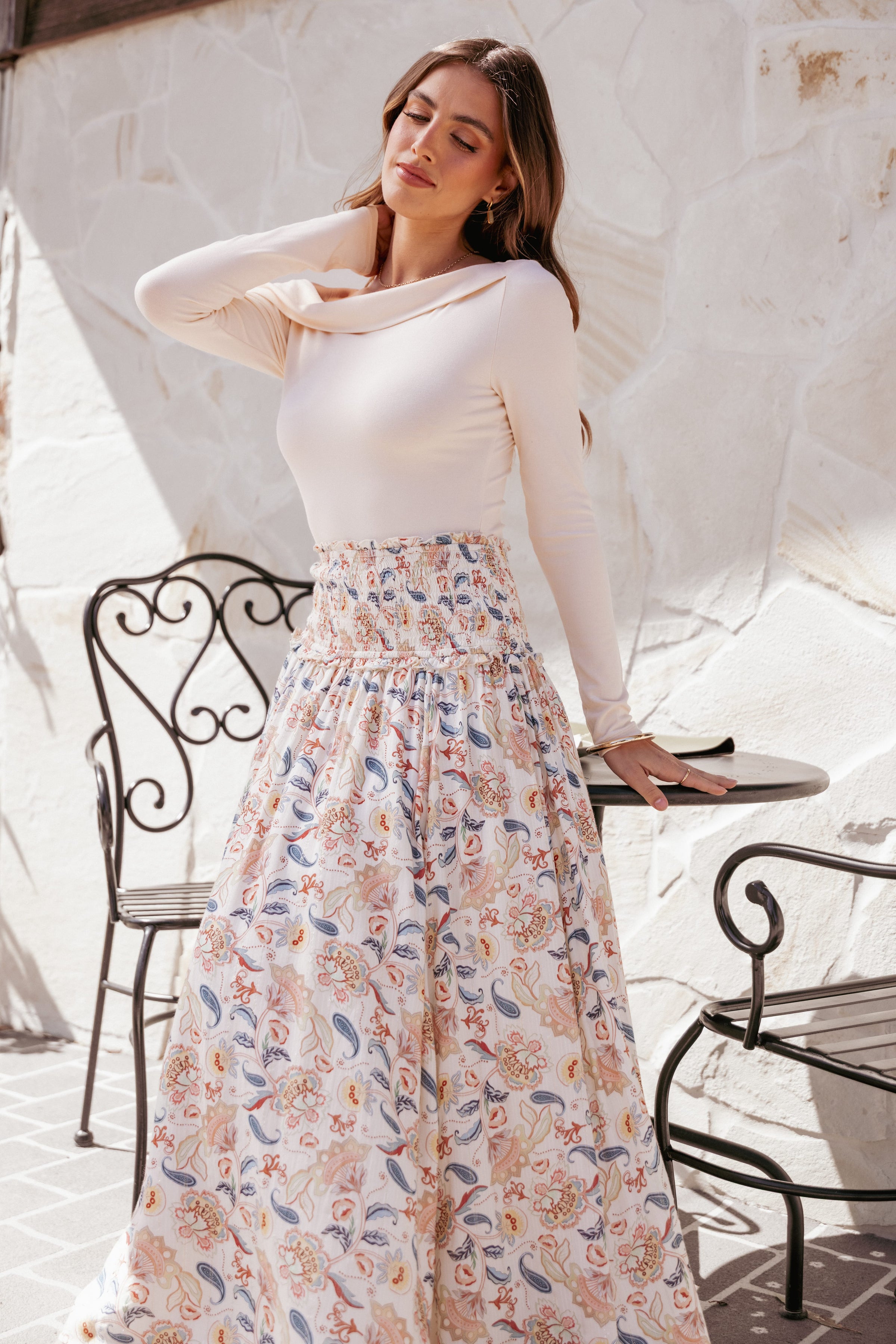Petal and Pup USA BOTTOMS Seana Shirred Waist Maxi Skirt - Paisley (Hold for Amazon)
