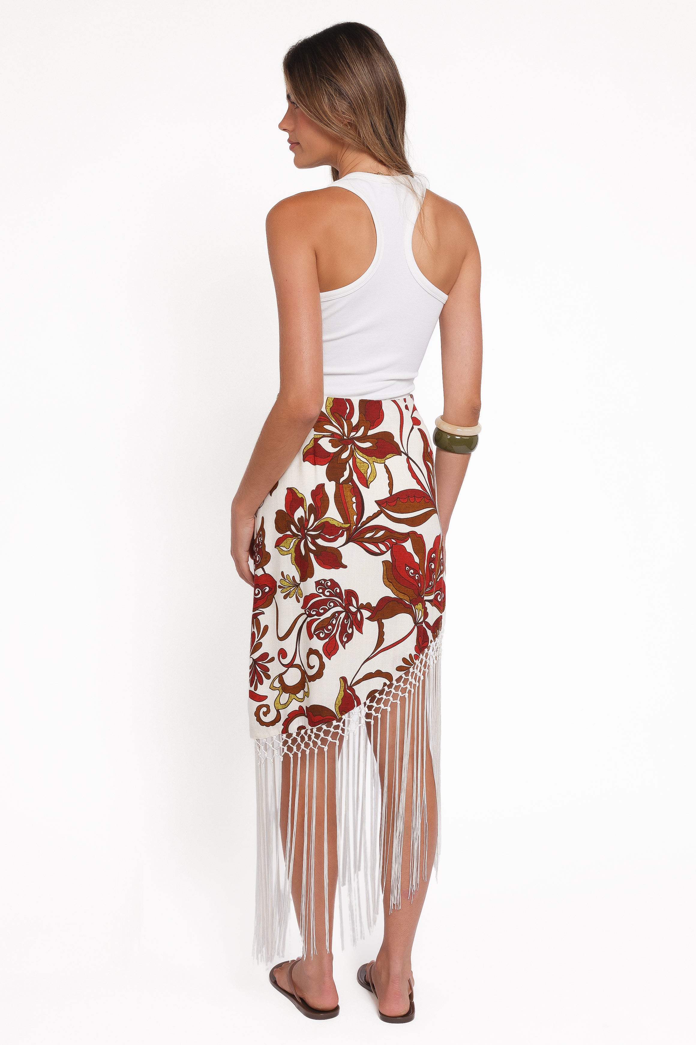 Petal and Pup USA BOTTOMS Shelby Midi Fringe Skirt - Brown Floral