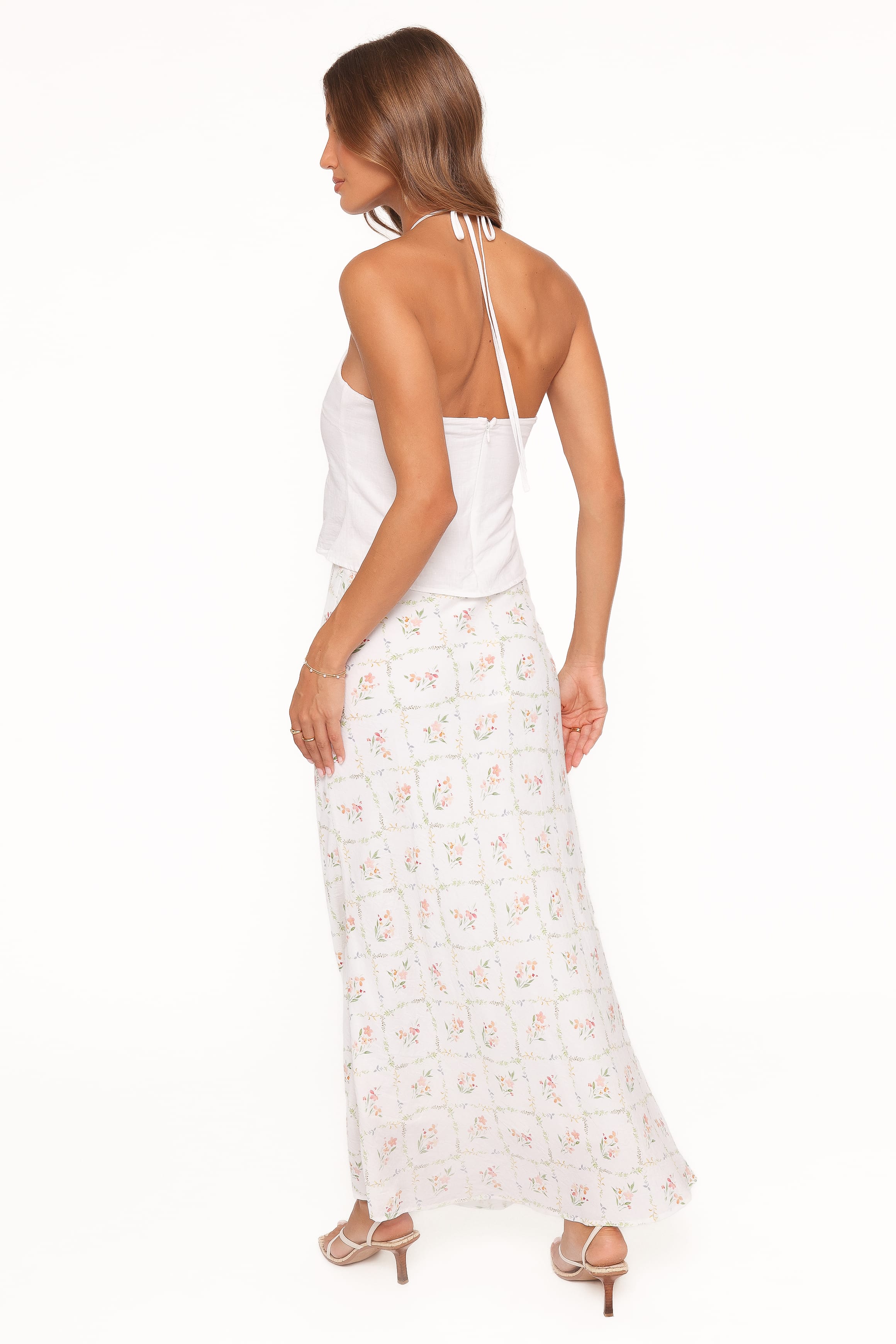 Petal and Pup USA BOTTOMS Steele Bias Maxi Skirt - White Vintage Floral