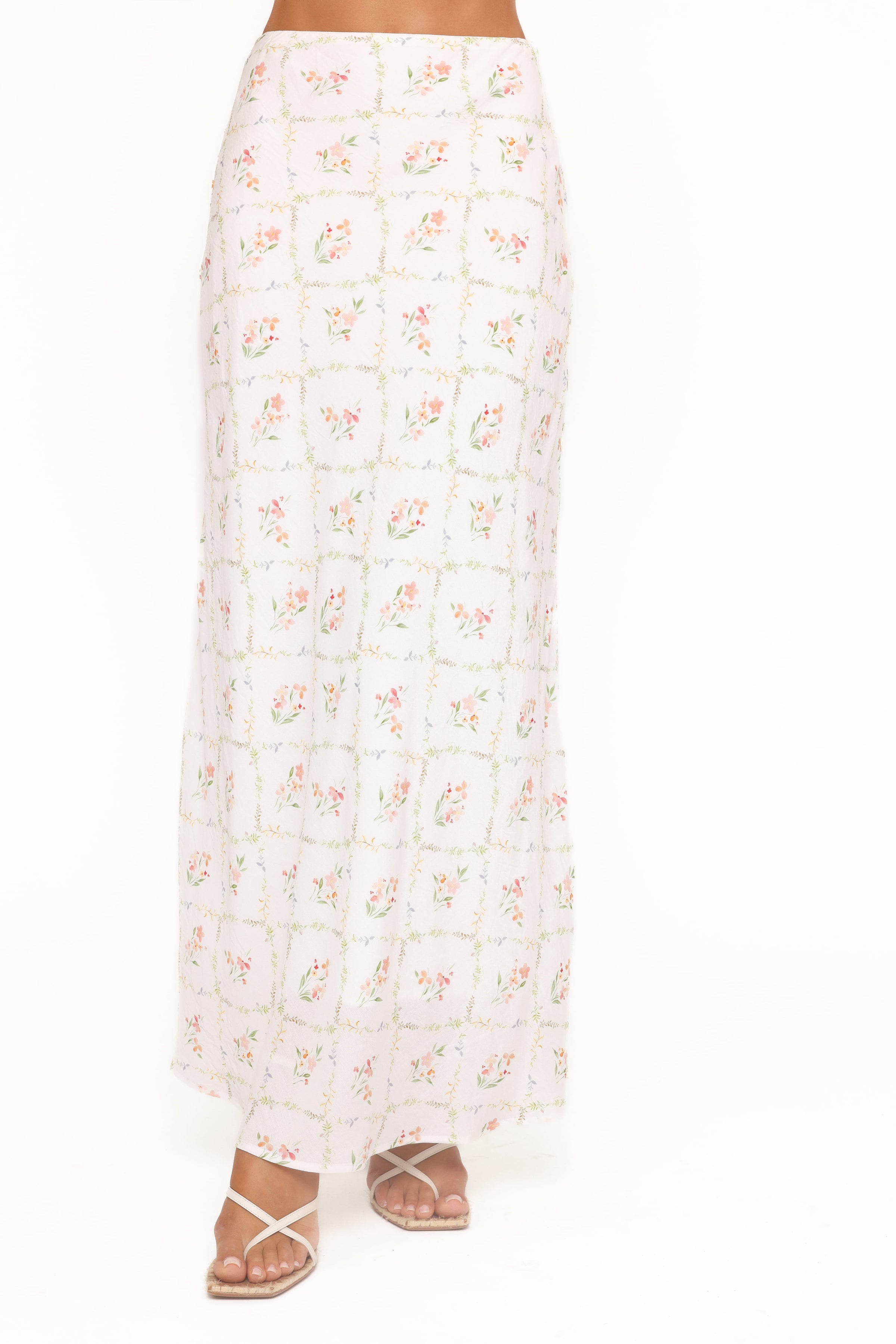 Petal and Pup USA BOTTOMS Steele Bias Maxi Skirt - White Vintage Floral