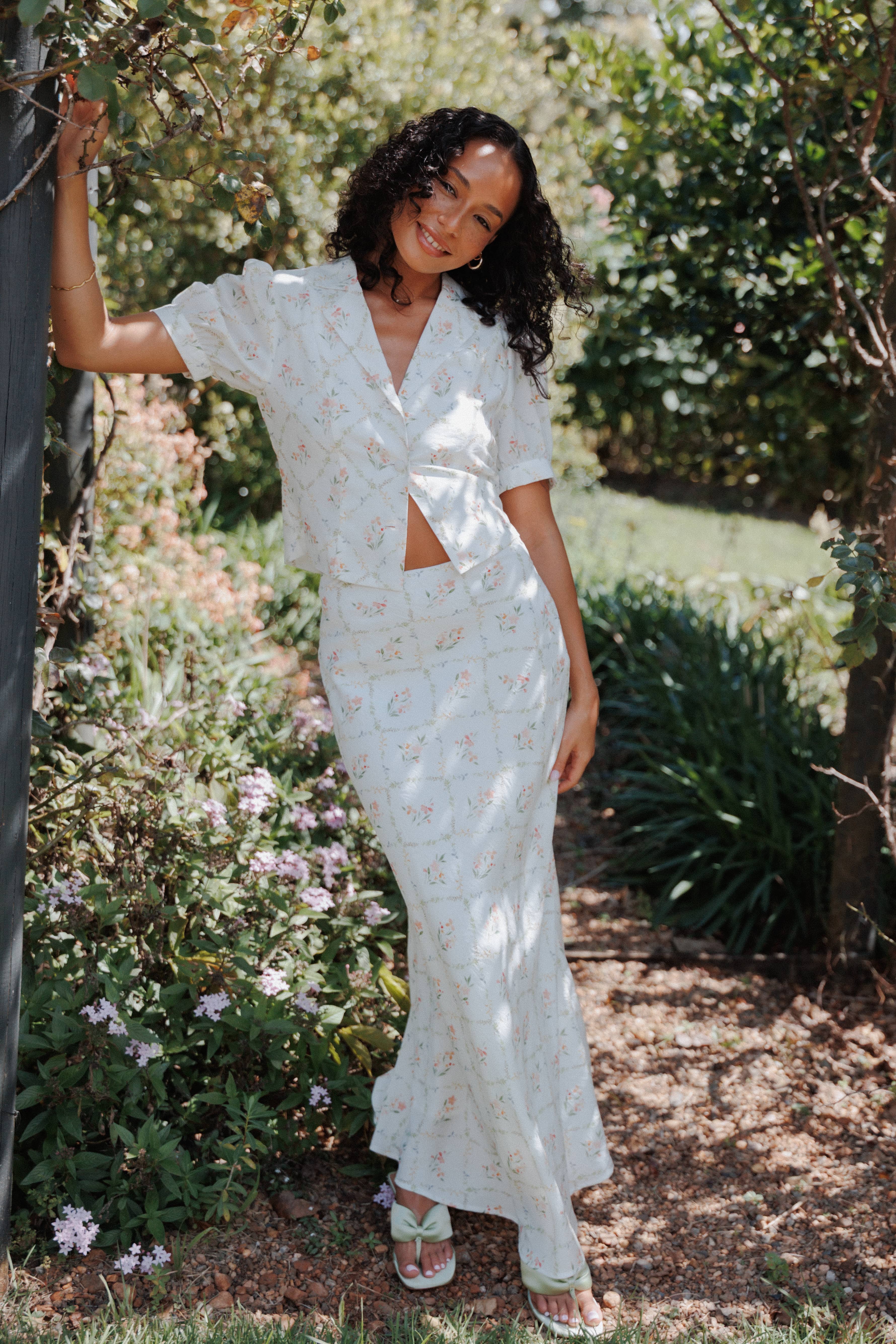 Petal and Pup USA BOTTOMS Steele Bias Maxi Skirt - White Vintage Floral