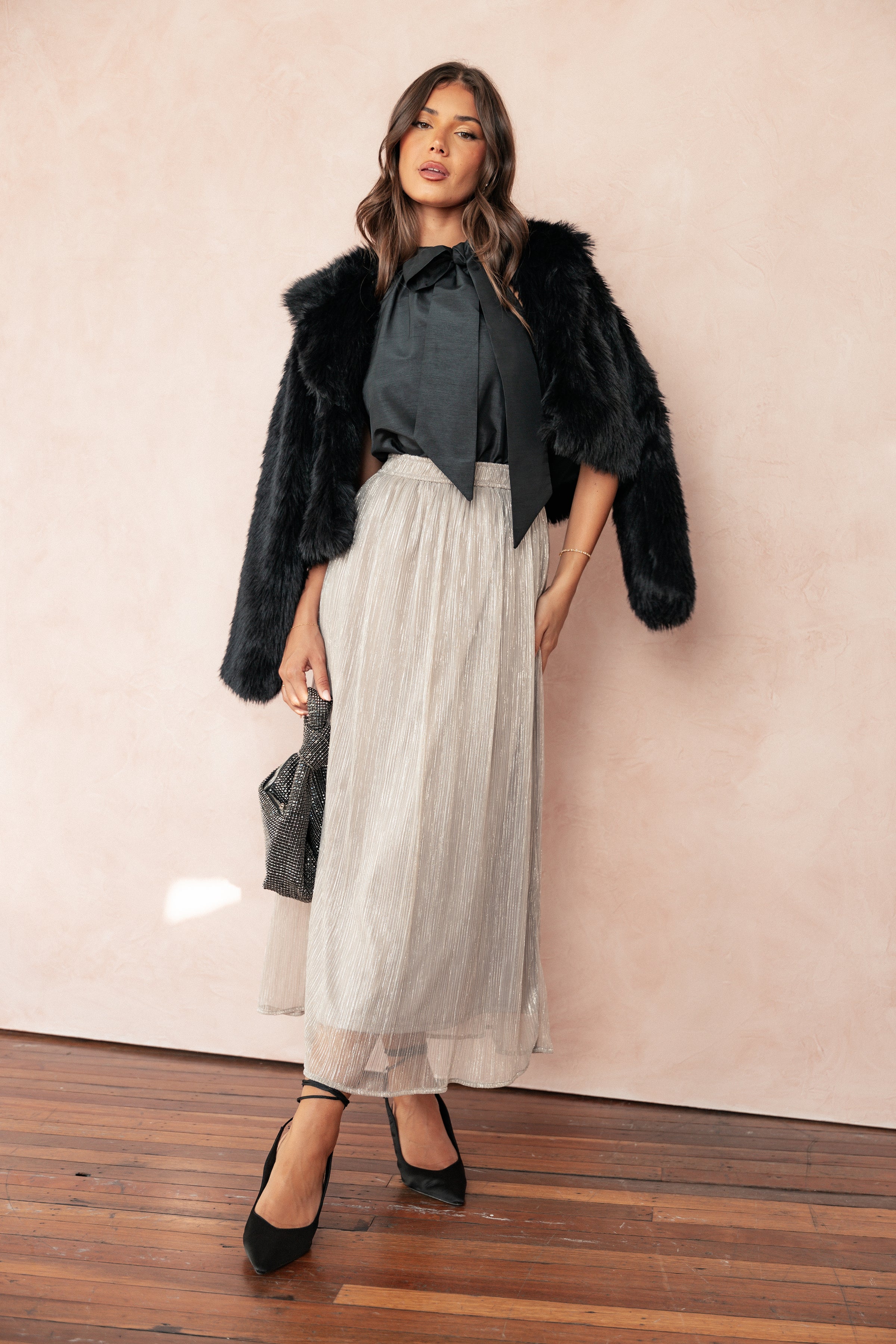 Petal and Pup USA BOTTOMS Tricia Maxi Skirt - Silver