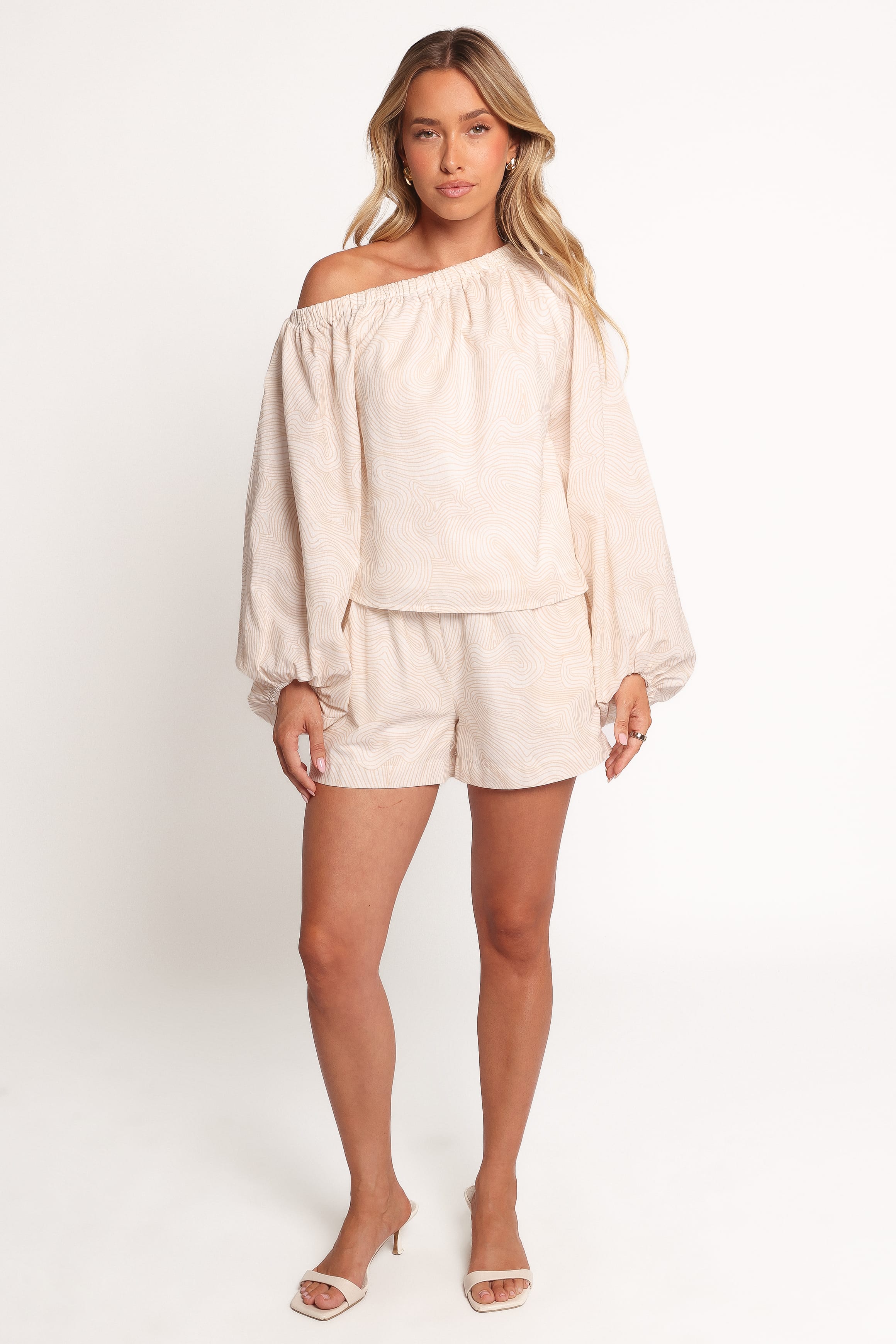 Petal and Pup USA BOTTOMS Tuliya High Waist Shorts - Tan Swirl (Hold for Amazon)