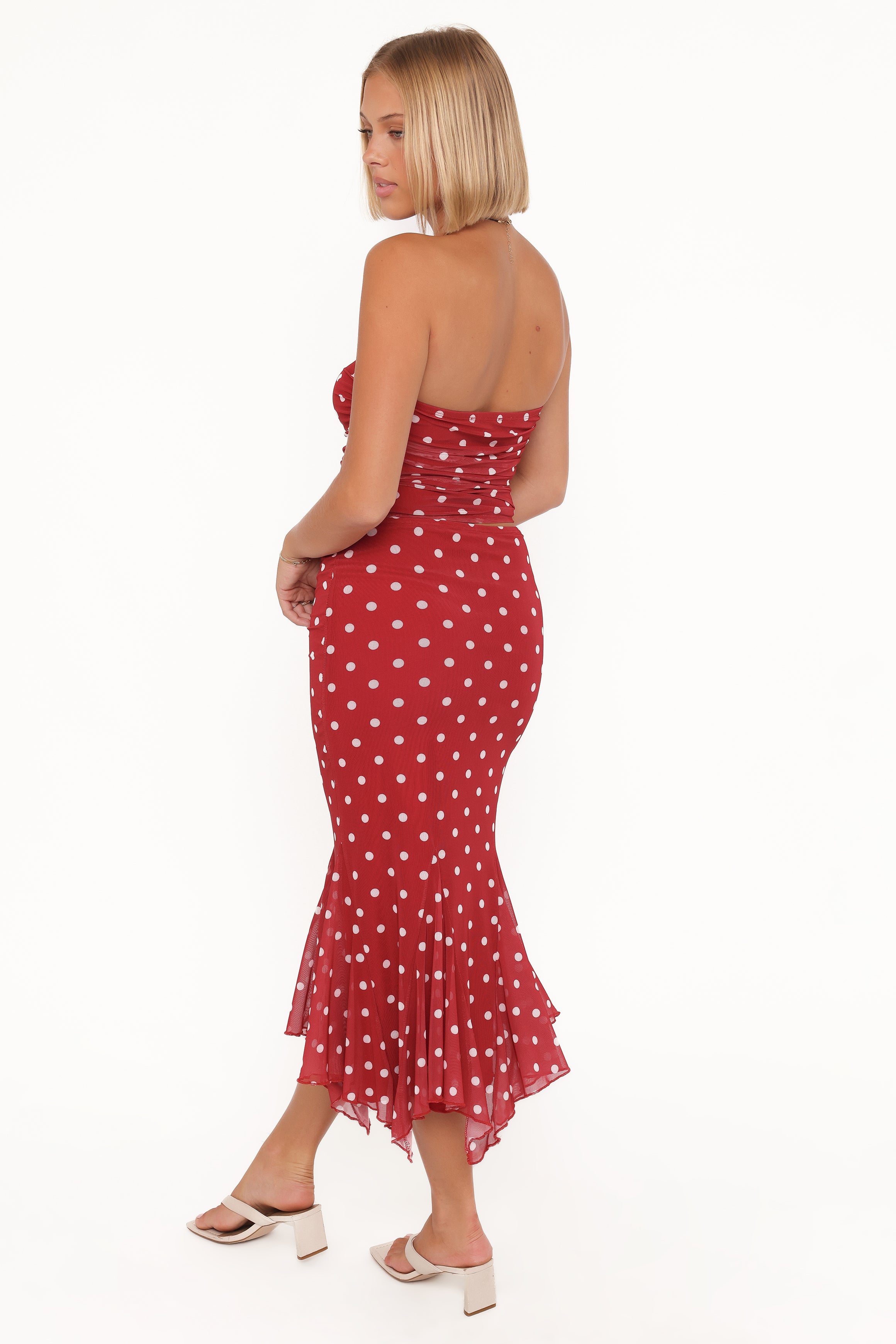Petal and Pup USA BOTTOMS Tullia Mesh Midi Skirt - Red Polka Dot