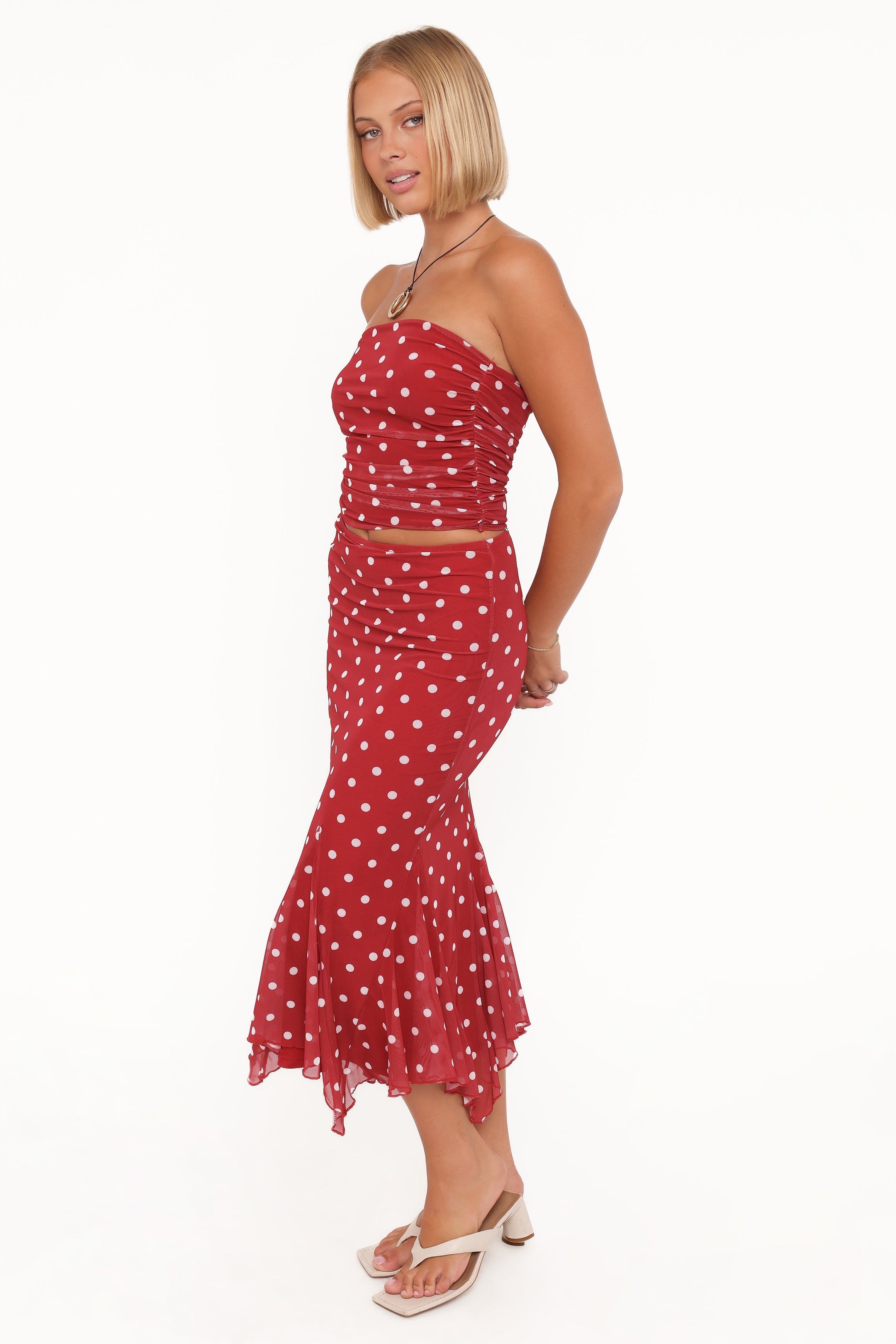 Petal and Pup USA BOTTOMS Tullia Mesh Midi Skirt - Red Polka Dot