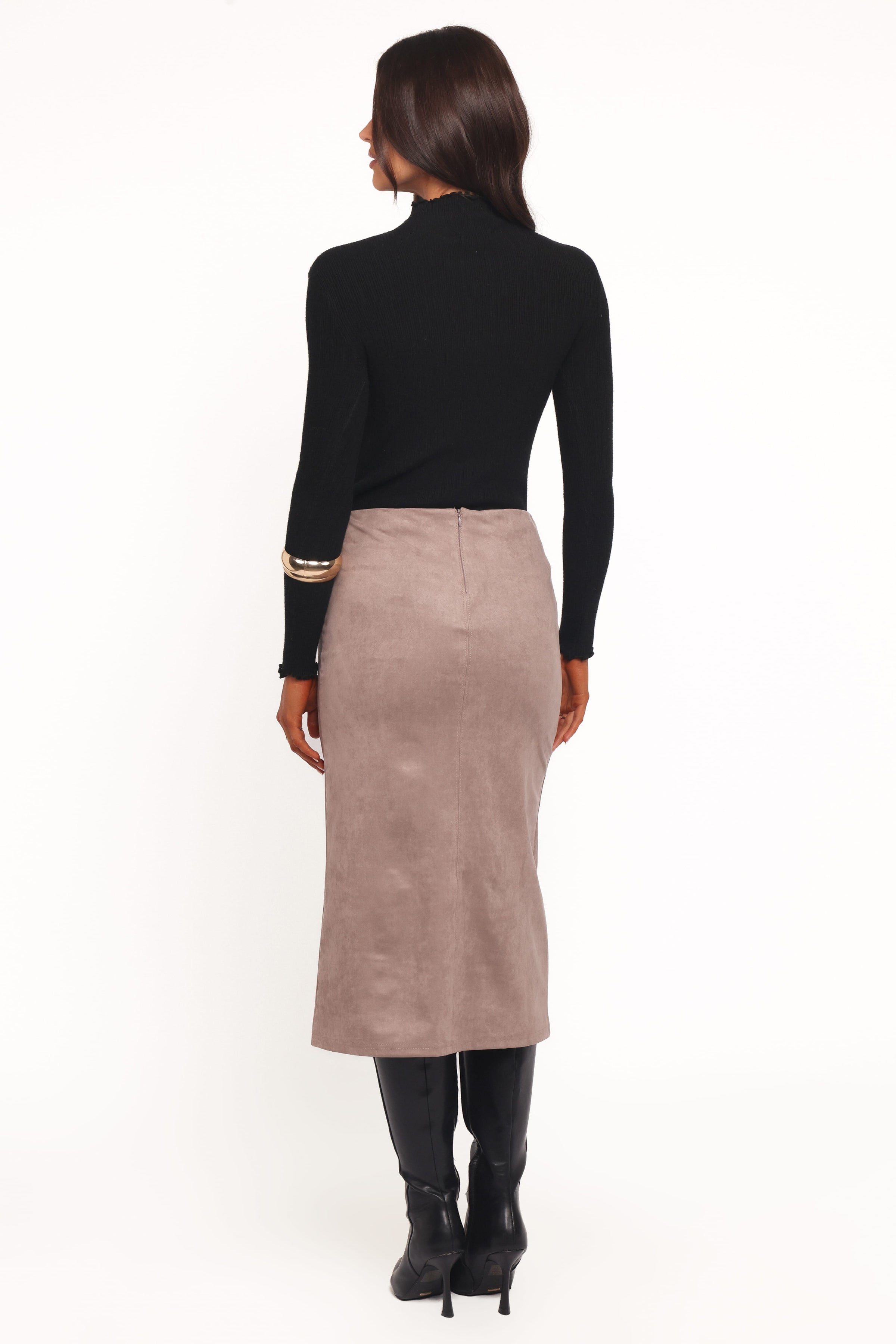 Petal and Pup USA BOTTOMS Una Suede Midi Skirt - Mushroom