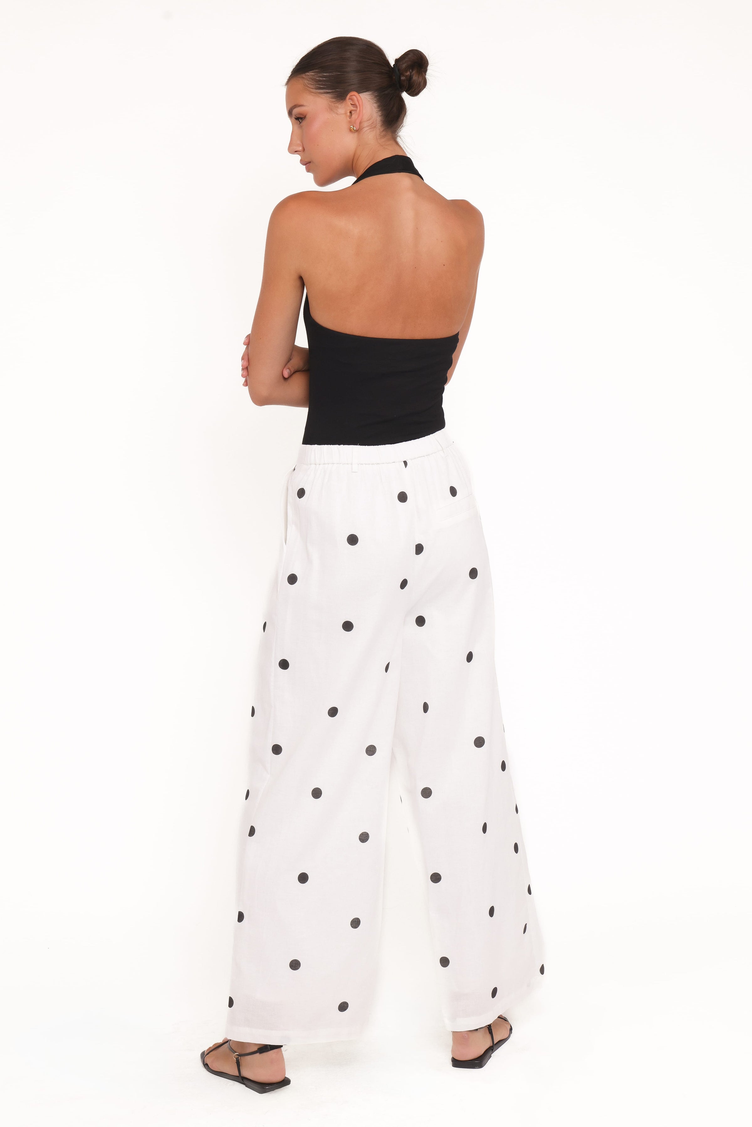 Petal and Pup USA BOTTOMS Valora Wide Leg Pant - White Black Polka Dot