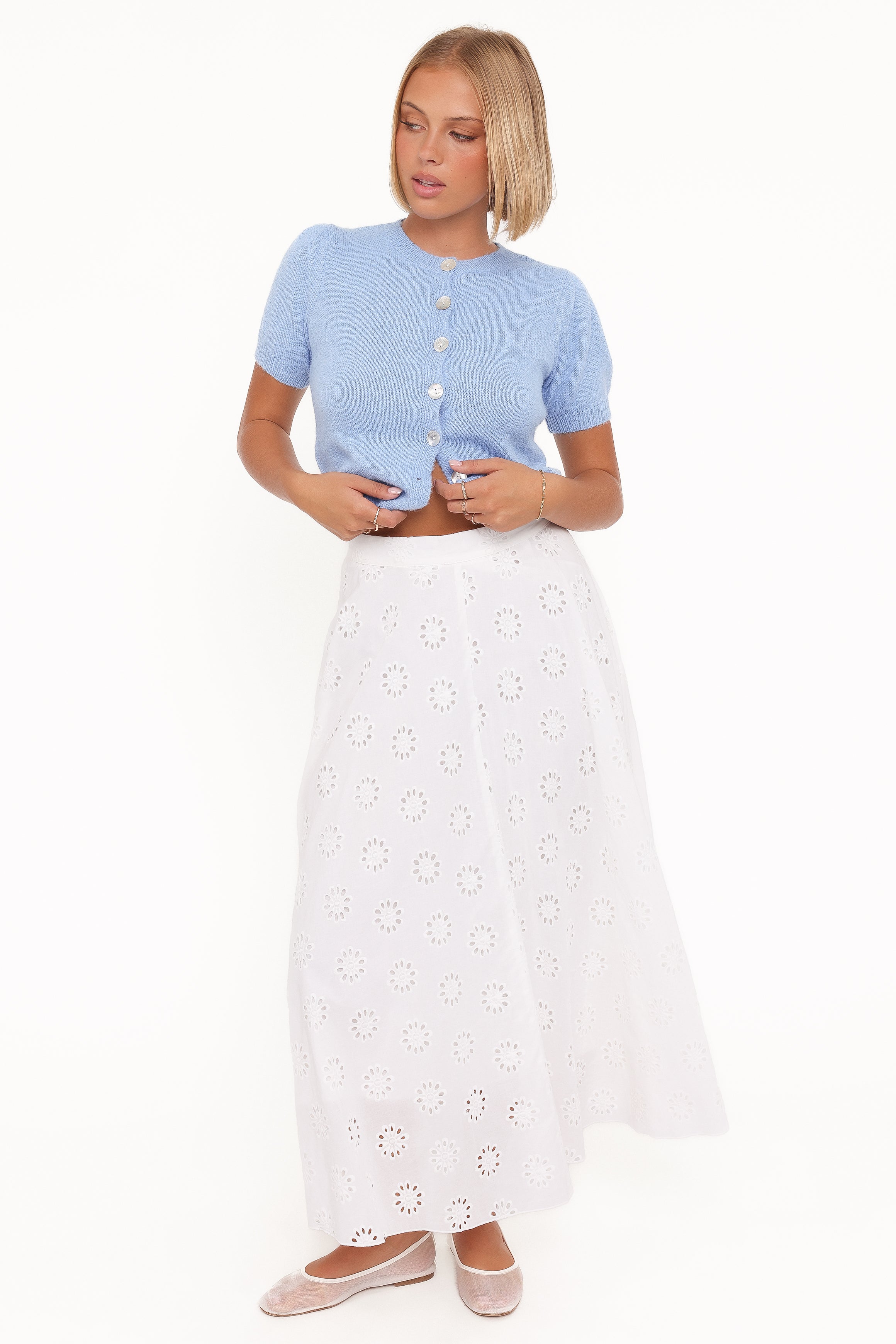 Petal and Pup USA BOTTOMS Varia Eyelet Maxi Skirt - White