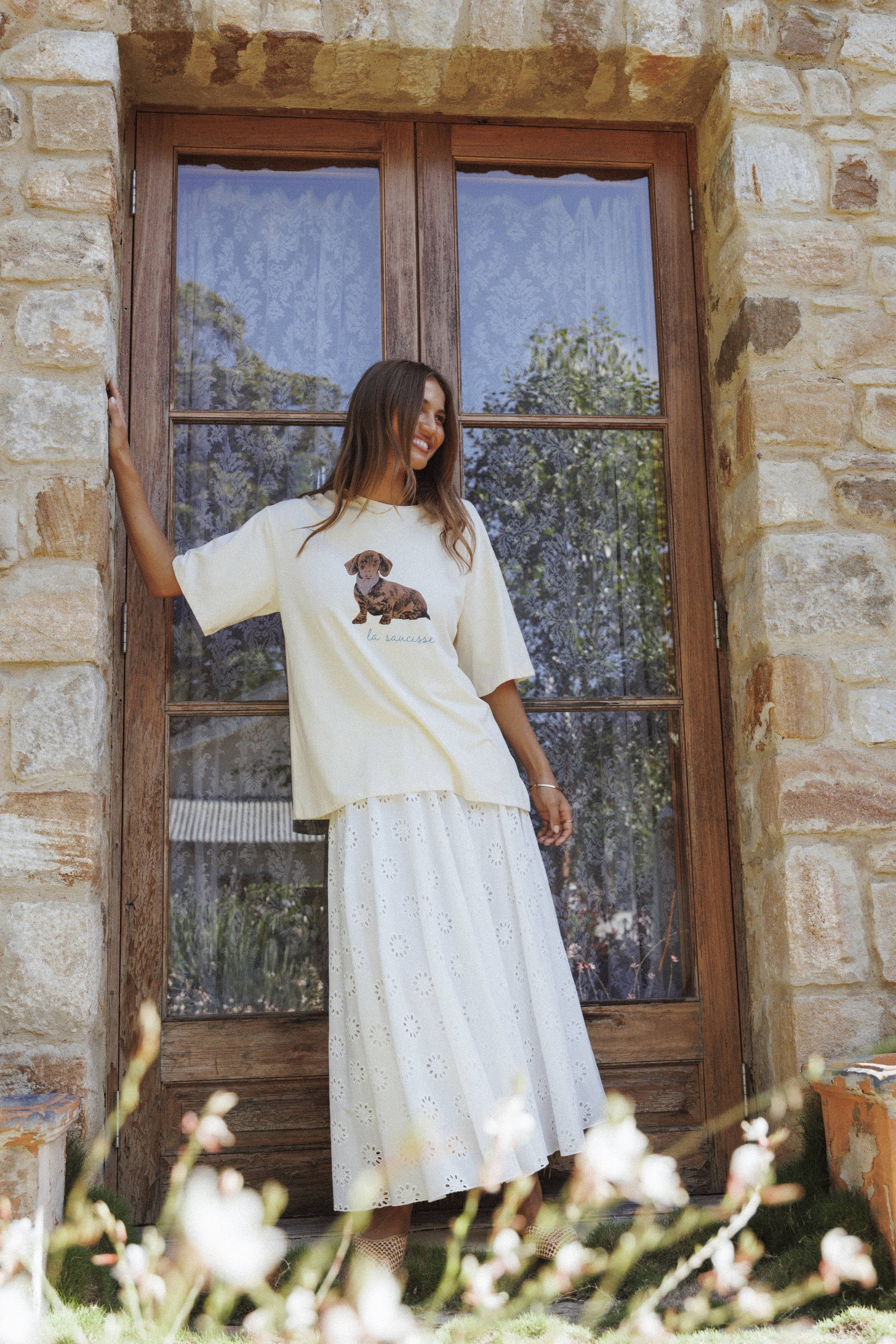 Petal and Pup USA BOTTOMS Varia Eyelet Maxi Skirt - White