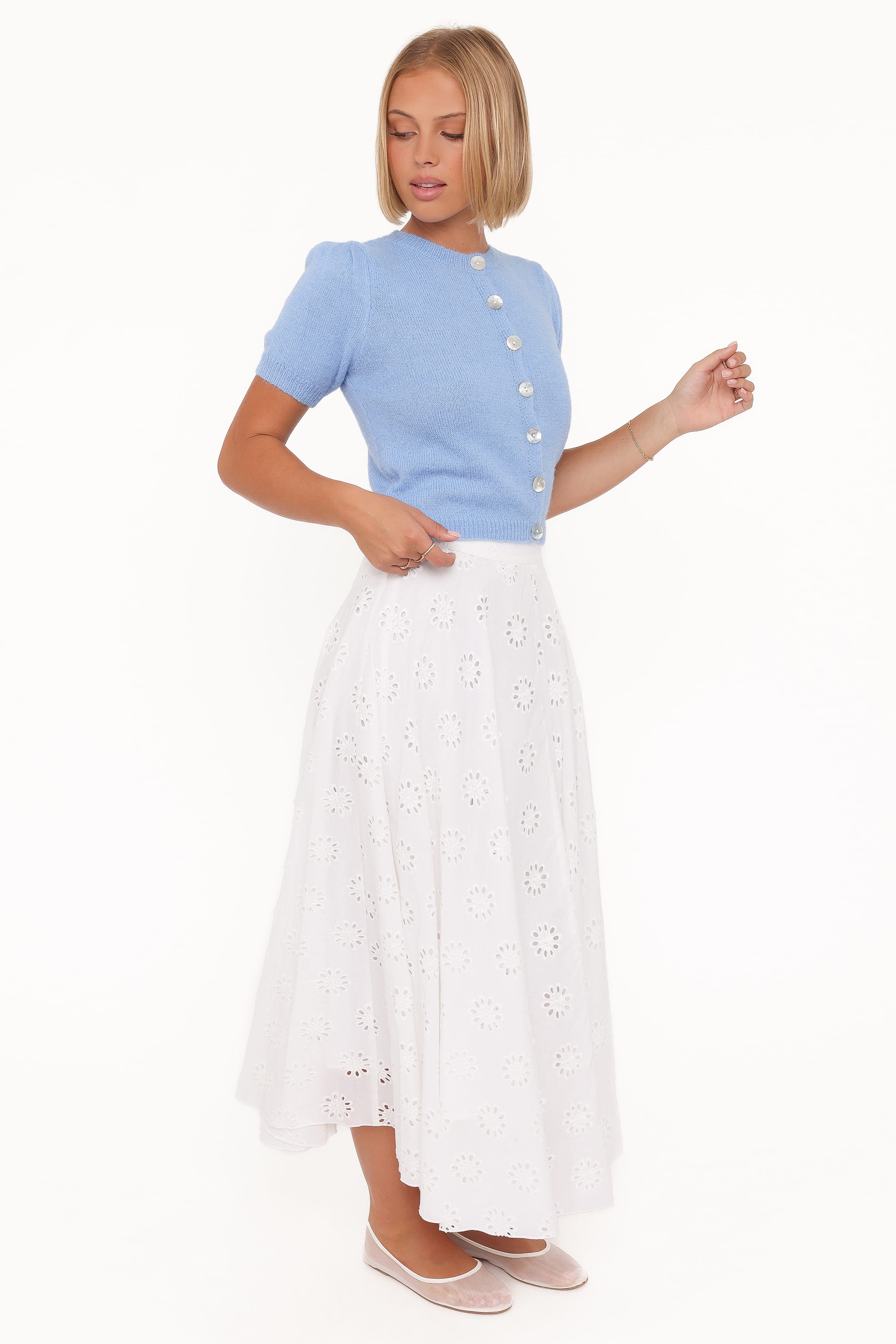 Petal and Pup USA BOTTOMS Varia Eyelet Maxi Skirt - White