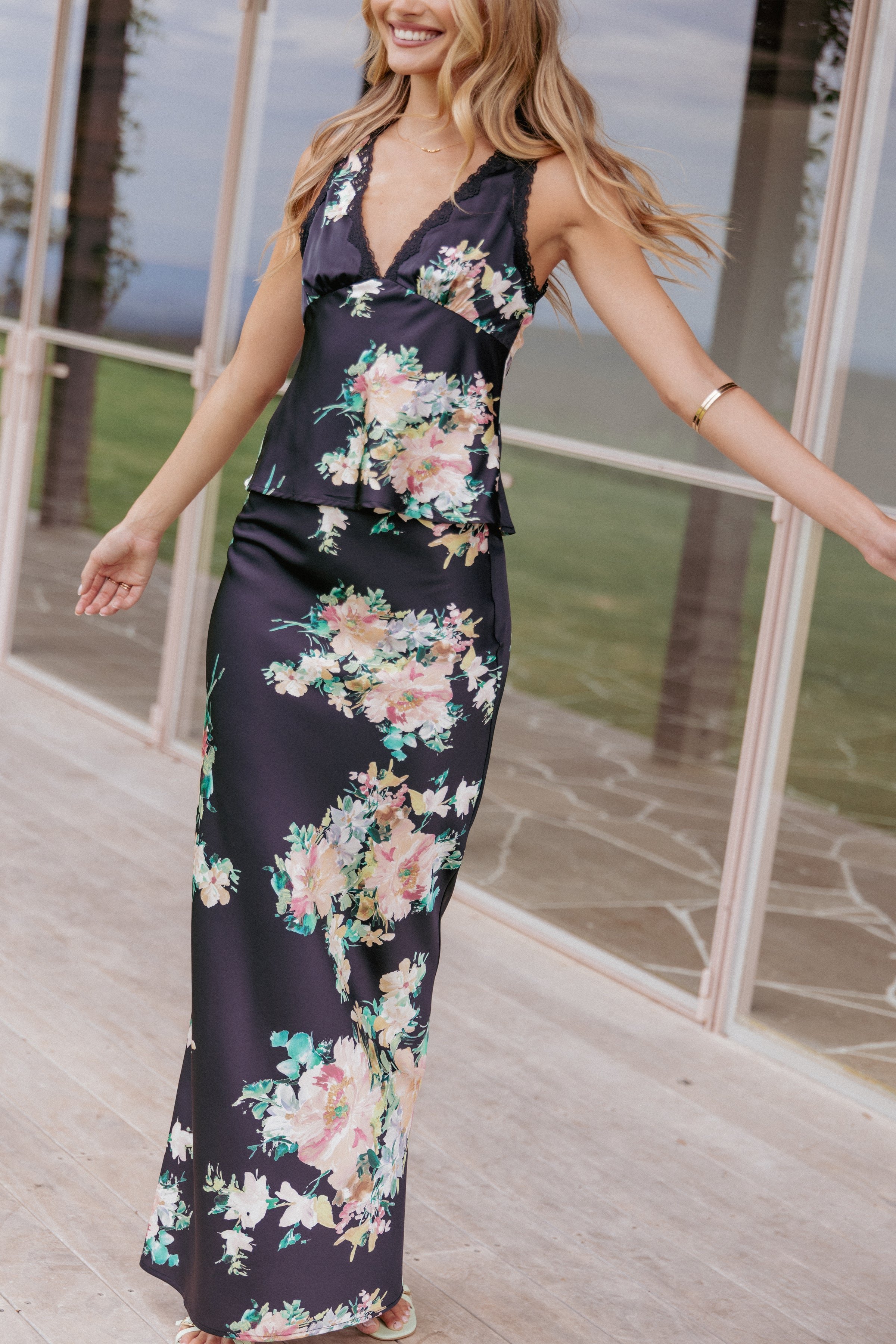 Petal and Pup USA BOTTOMS Velman Skirt - Black Floral