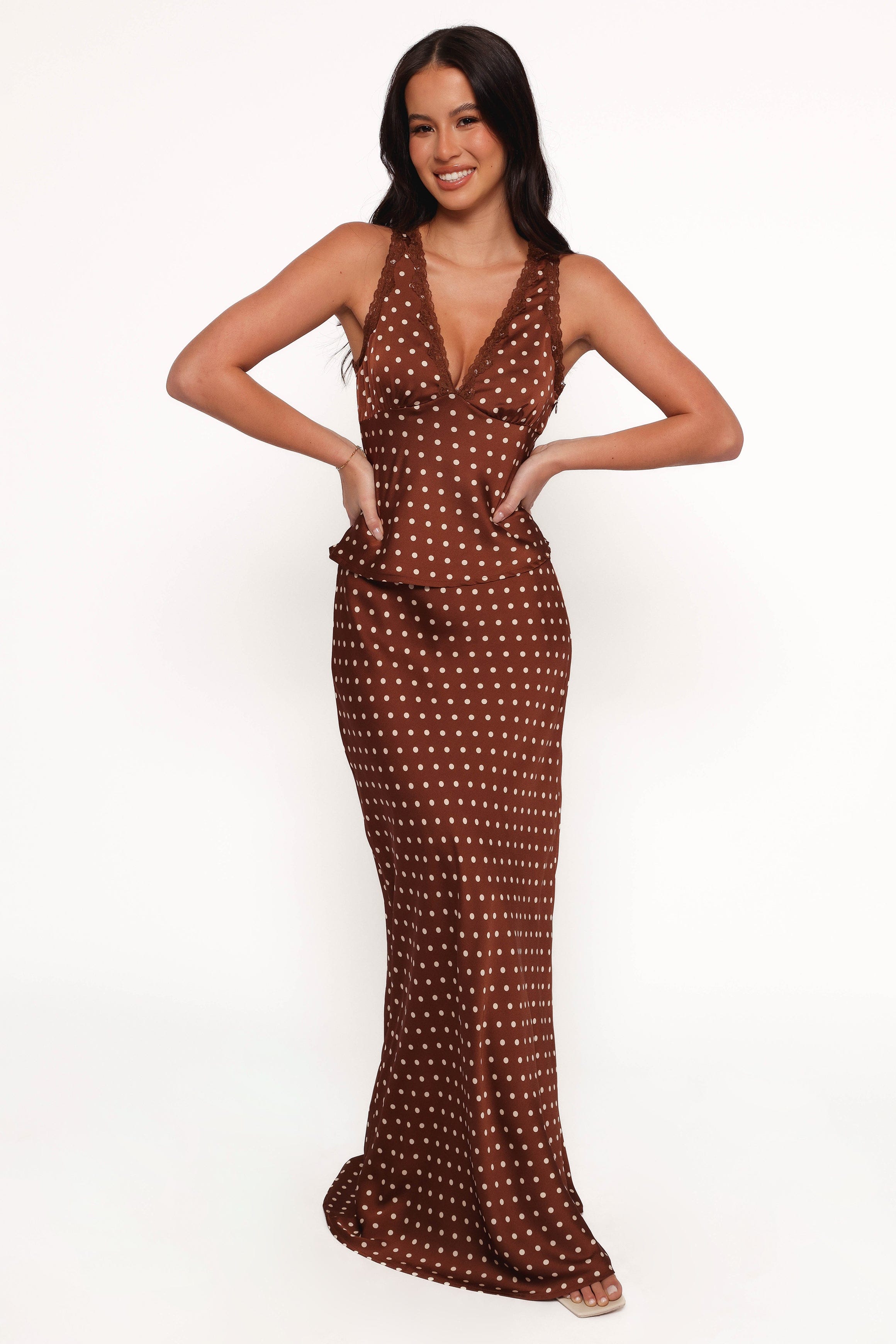 Petal and Pup USA BOTTOMS Velman Skirt - Brown Polka Dot