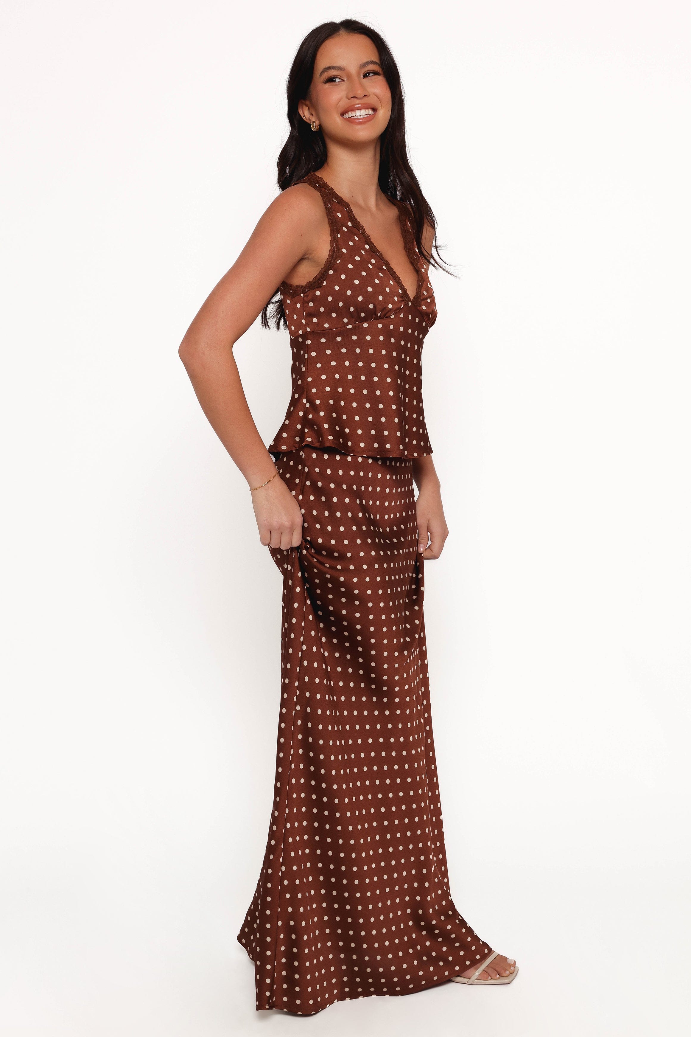 Petal and Pup USA BOTTOMS Velman Skirt - Brown Polka Dot