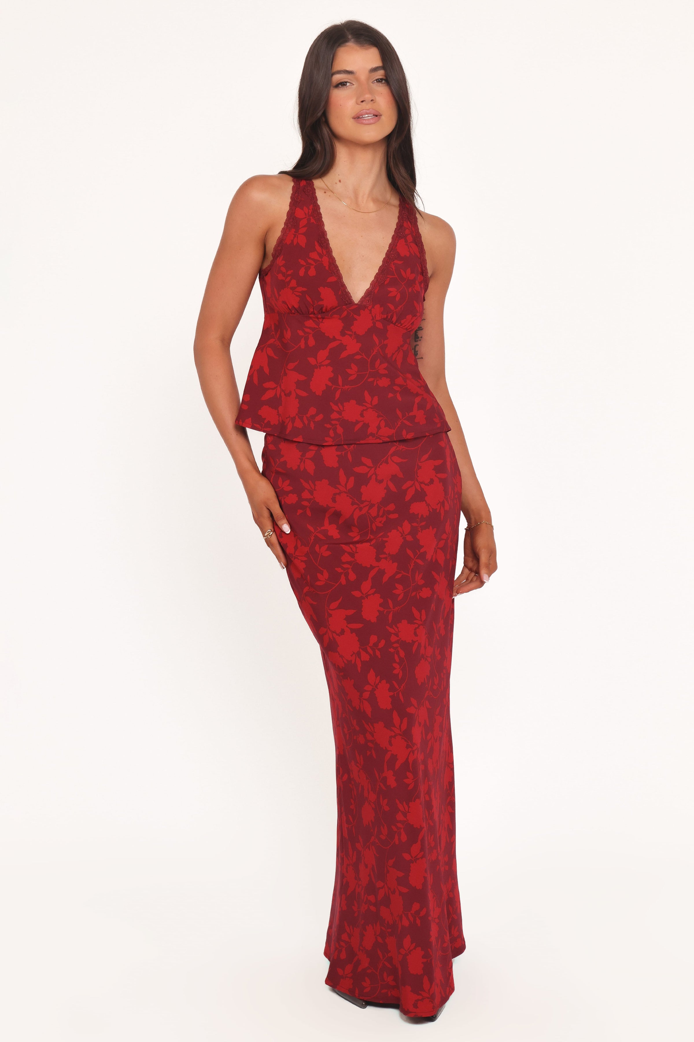 Petal and Pup USA BOTTOMS Velman Skirt - Burgundy Floral