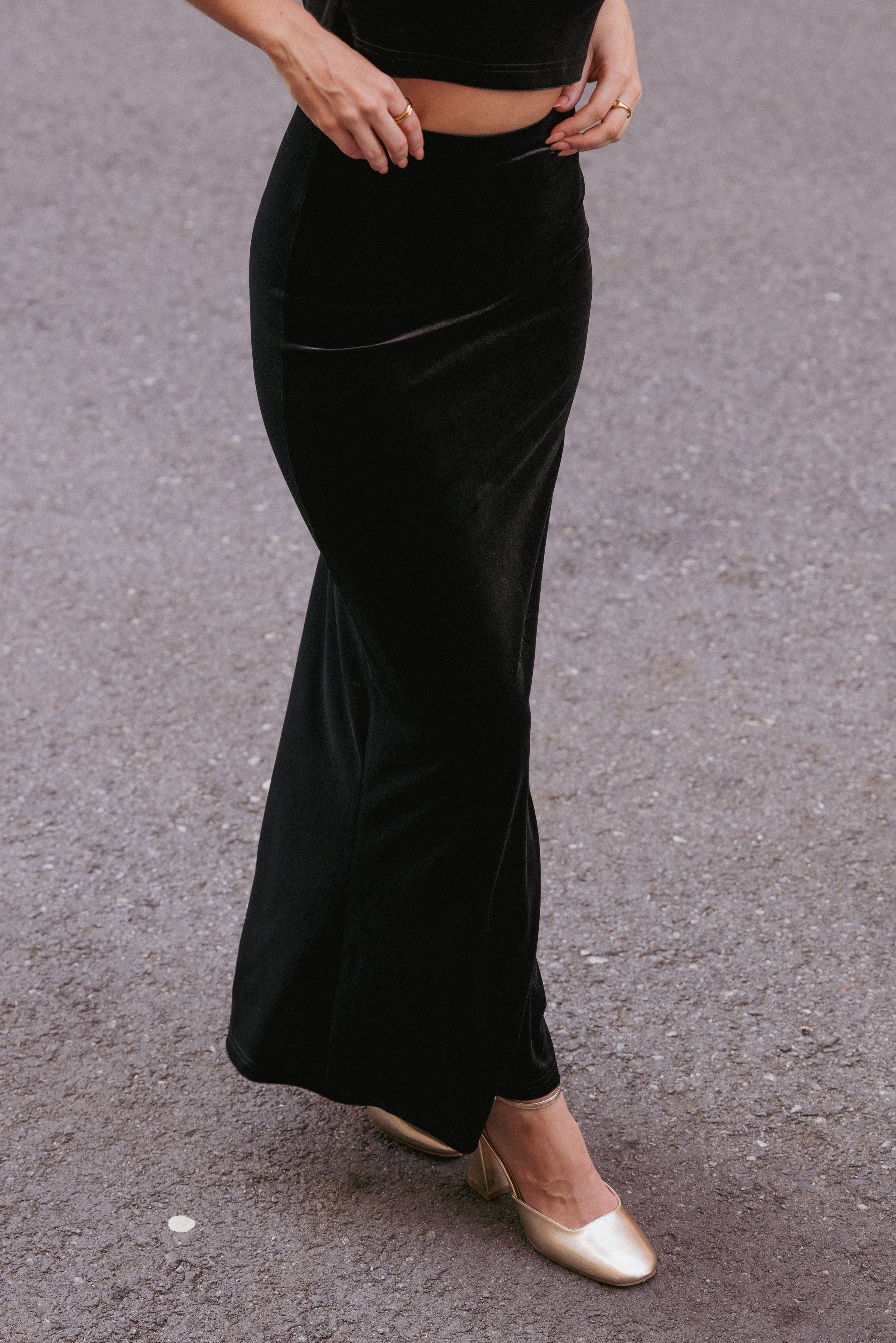 Petal and Pup USA BOTTOMS Velman Velvet Maxi Skirt - Black