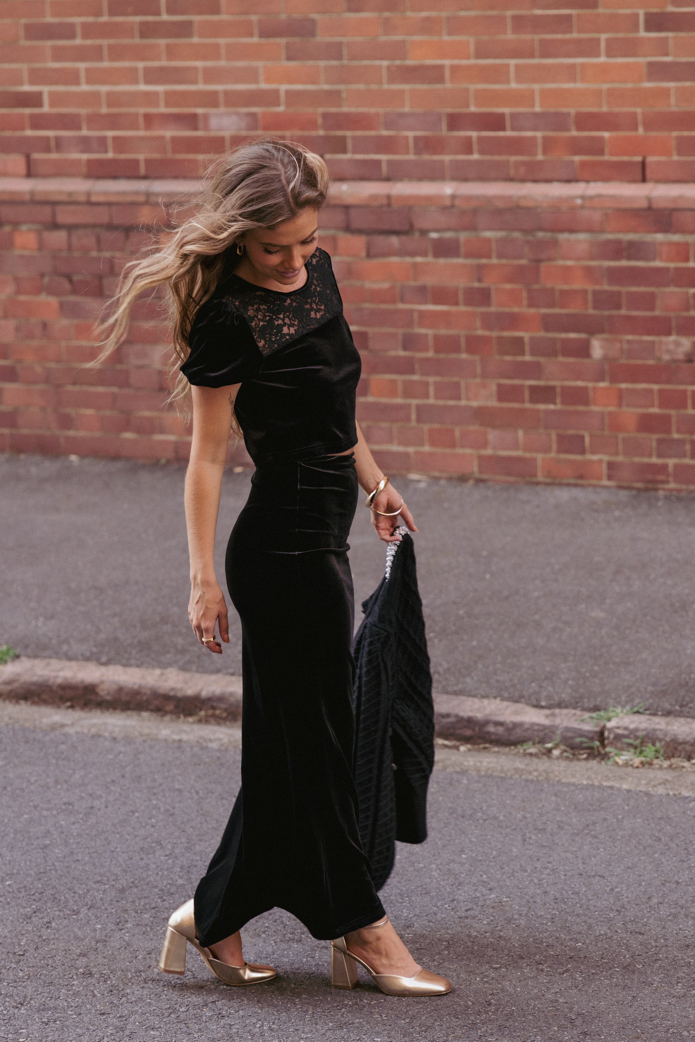 Petal and Pup USA BOTTOMS Velman Velvet Maxi Skirt - Black