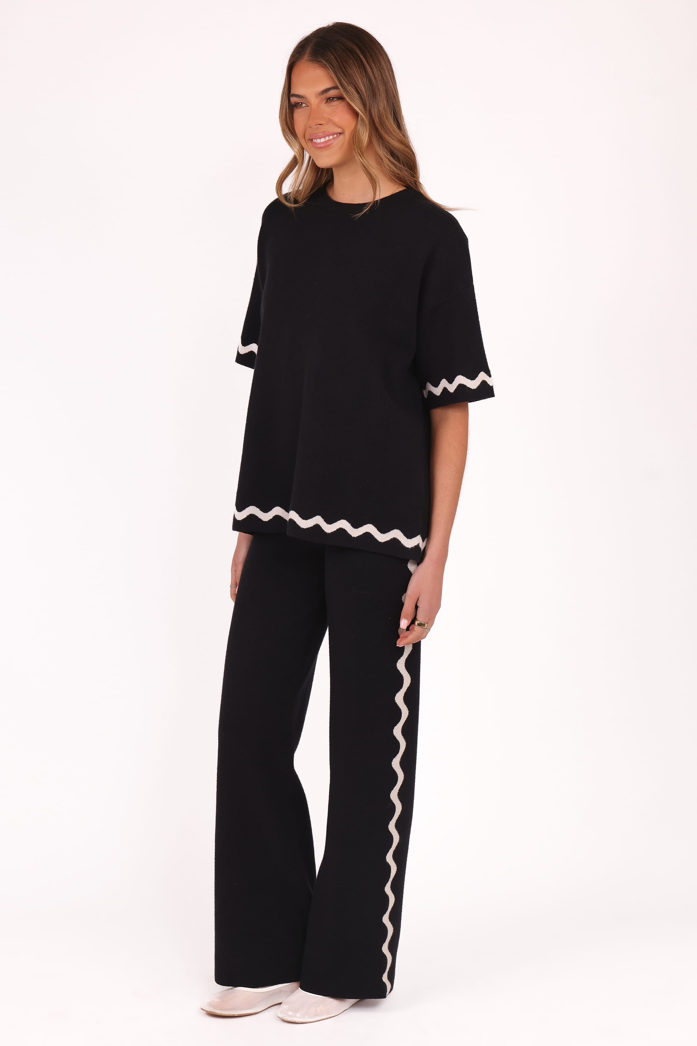 Petal and Pup USA BOTTOMS Vespa Knitted Pant - Black White