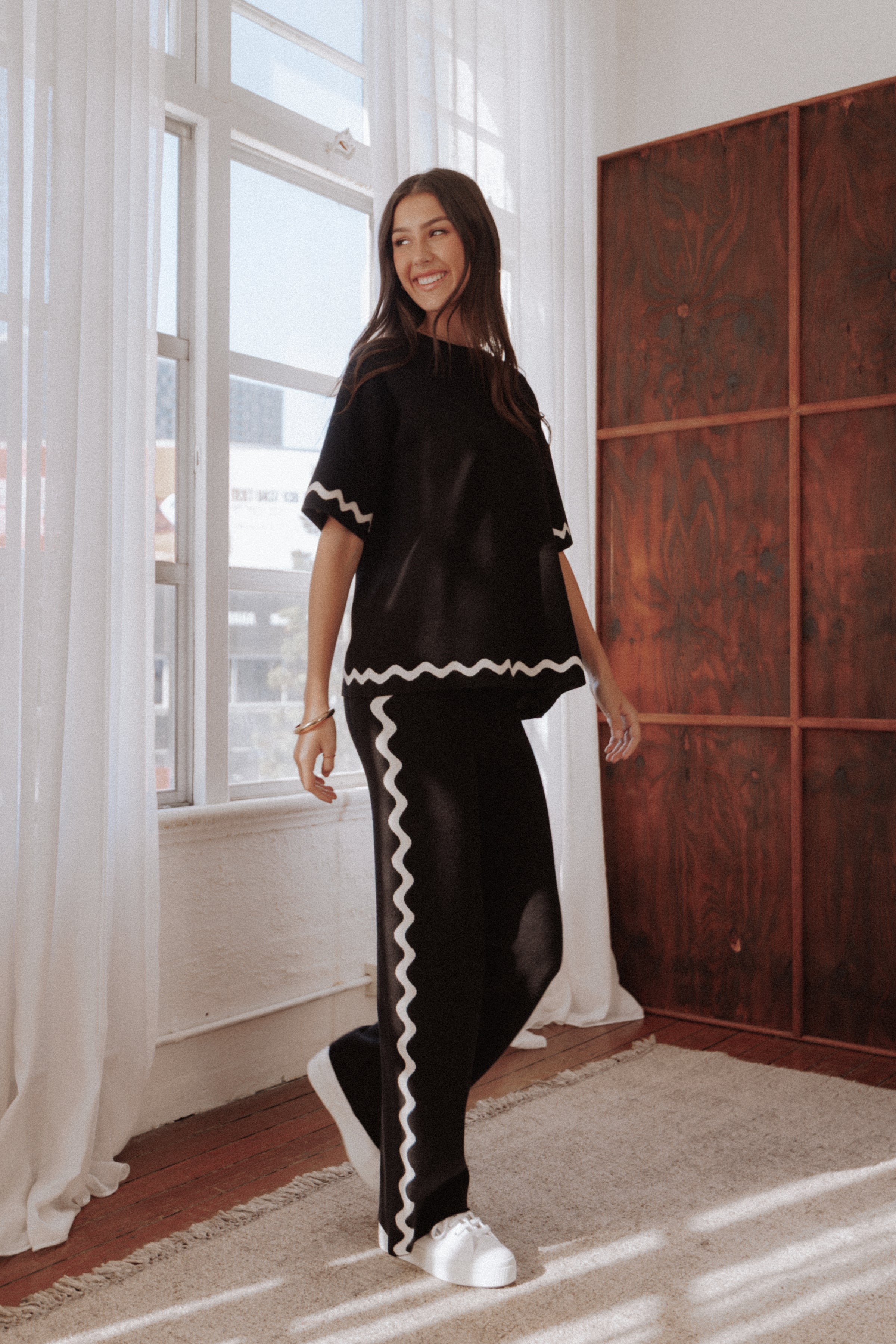 Petal and Pup USA BOTTOMS Vespa Knitted Pant - Black White