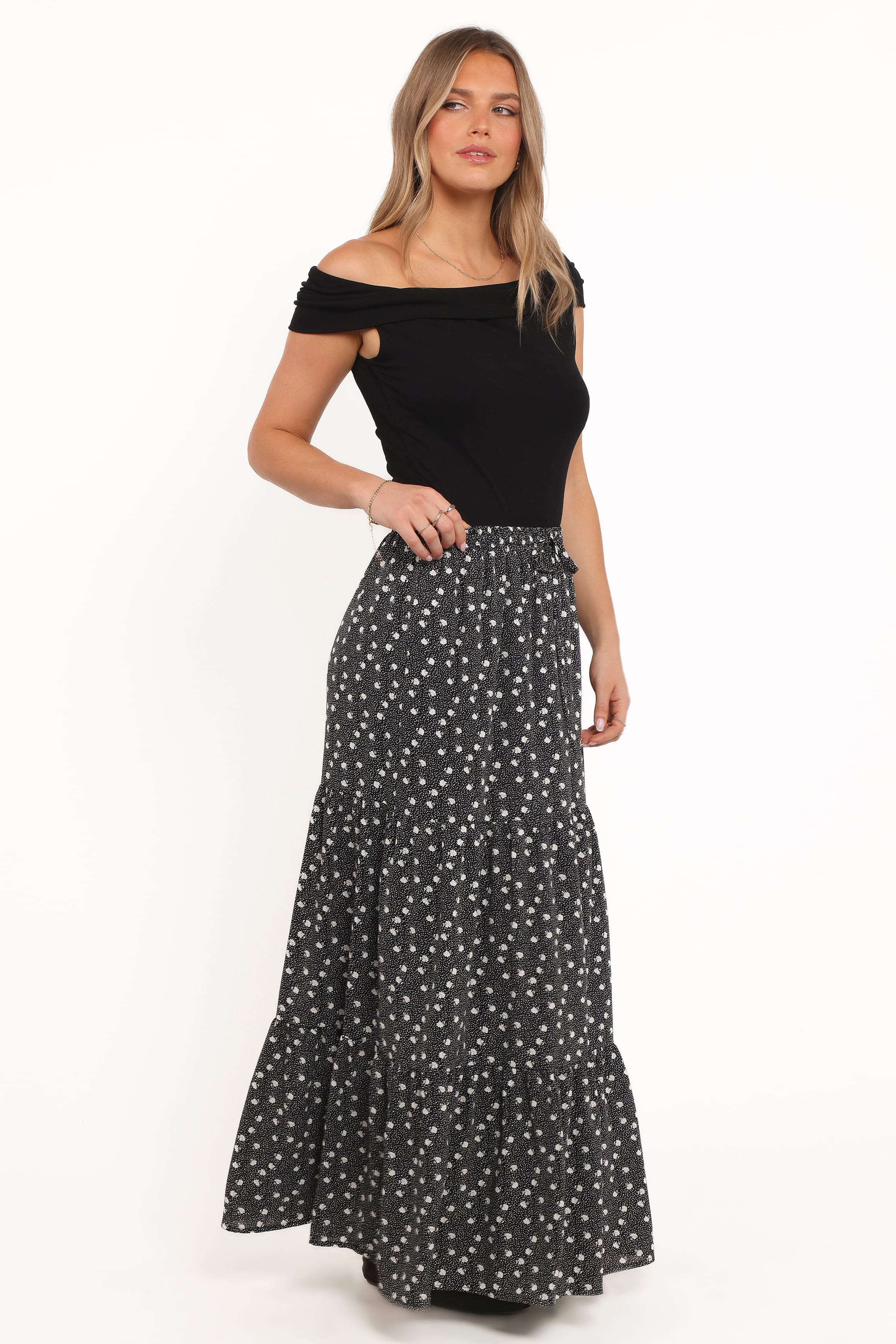 Petal and Pup USA BOTTOMS Vincent Tier Maxi Skirt - Black Floral