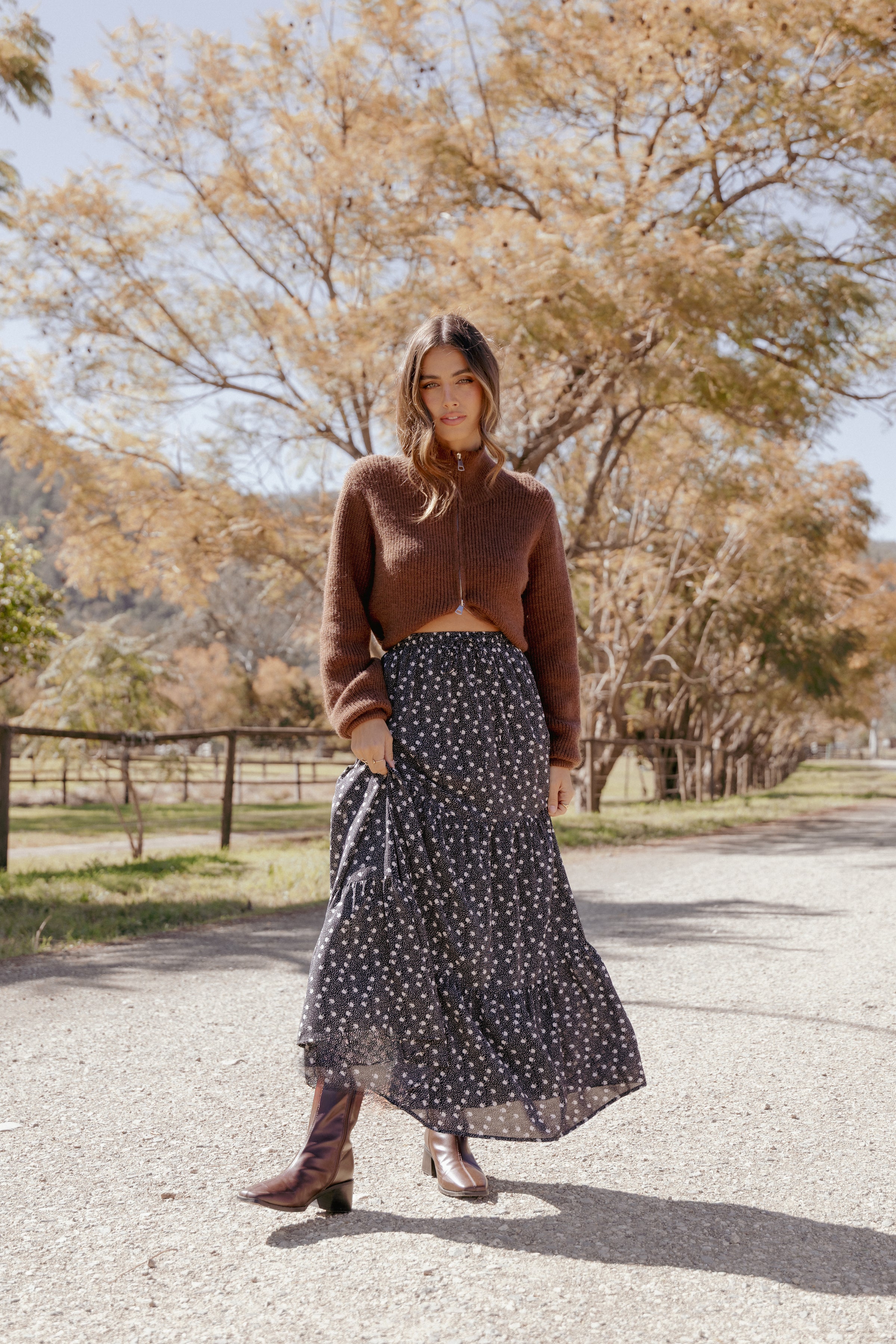 Petal and Pup USA BOTTOMS Vincent Tier Maxi Skirt - Black Floral