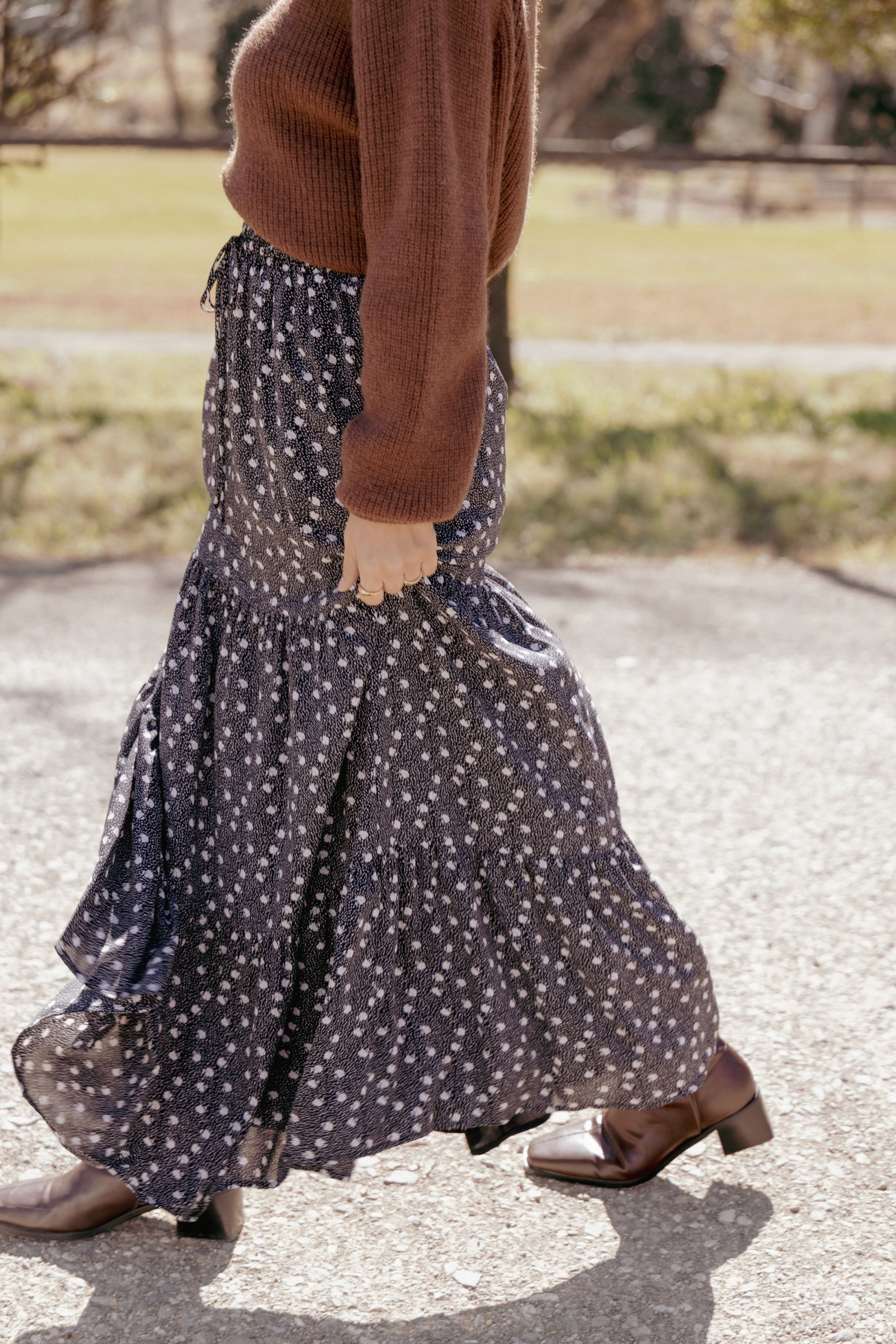 Petal and Pup USA BOTTOMS Vincent Tier Maxi Skirt - Black Floral