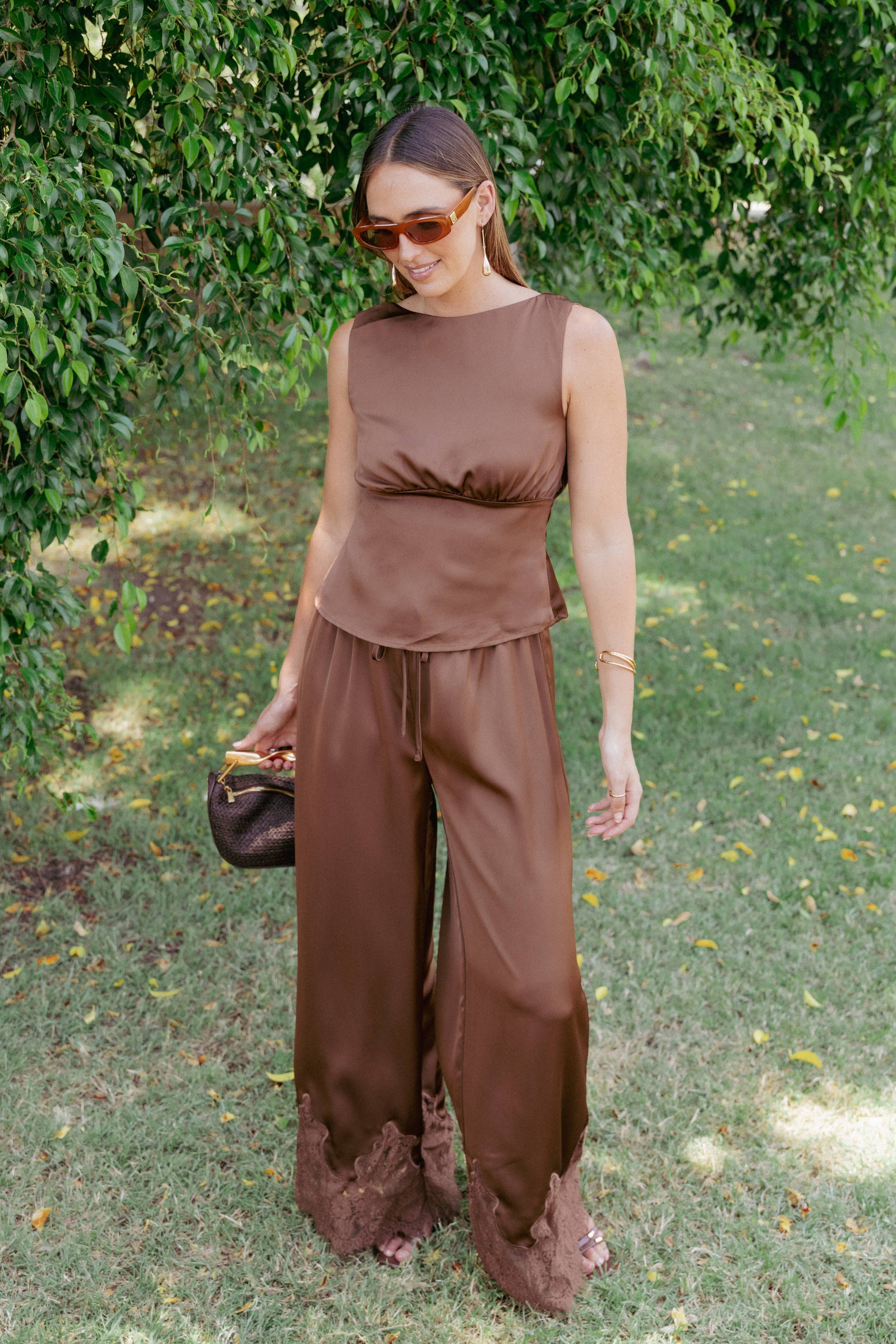 Petal and Pup USA BOTTOMS Viola Drawstring Wide Leg Pant - Chocolate