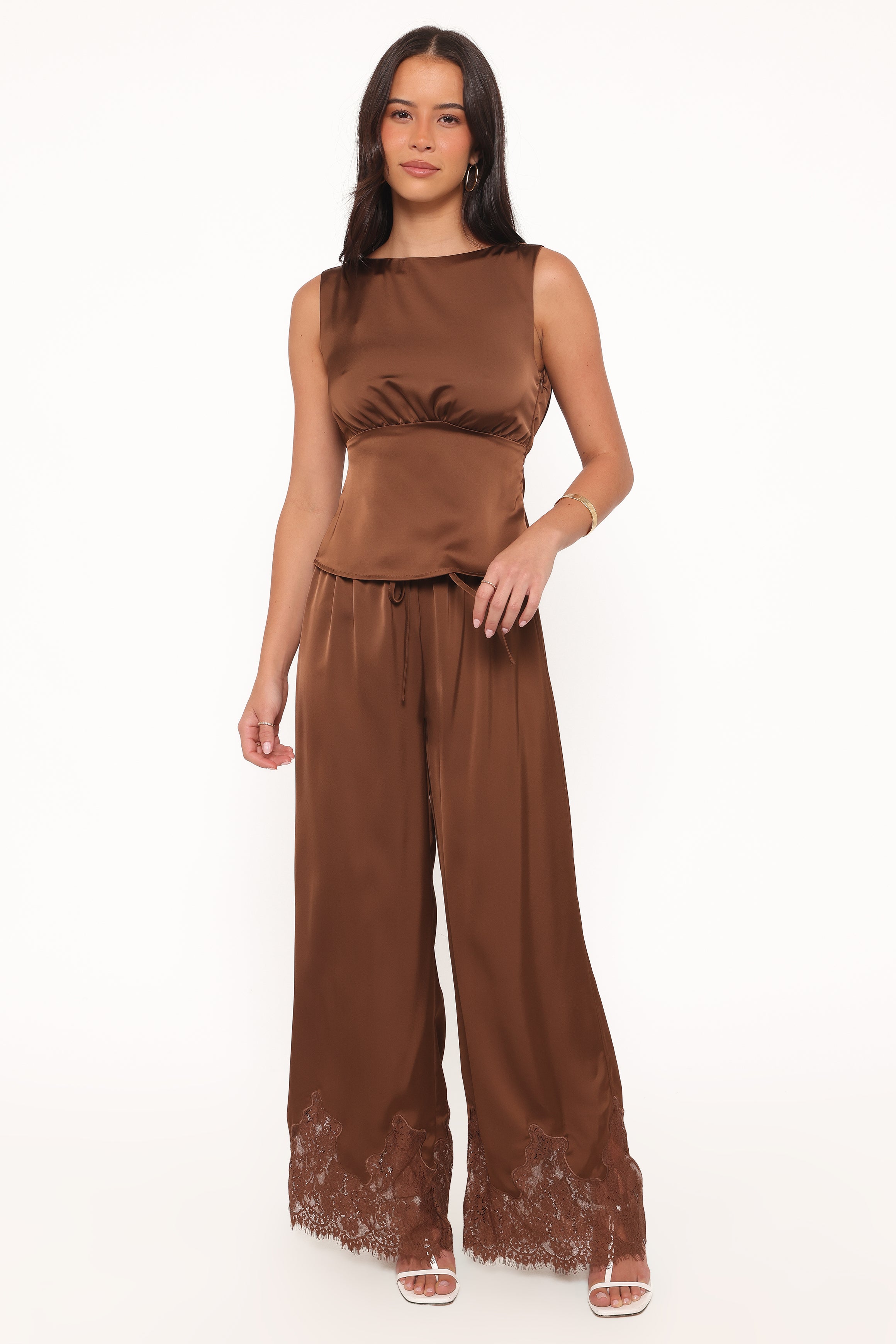 Petal and Pup USA BOTTOMS Viola Drawstring Wide Leg Pant - Chocolate