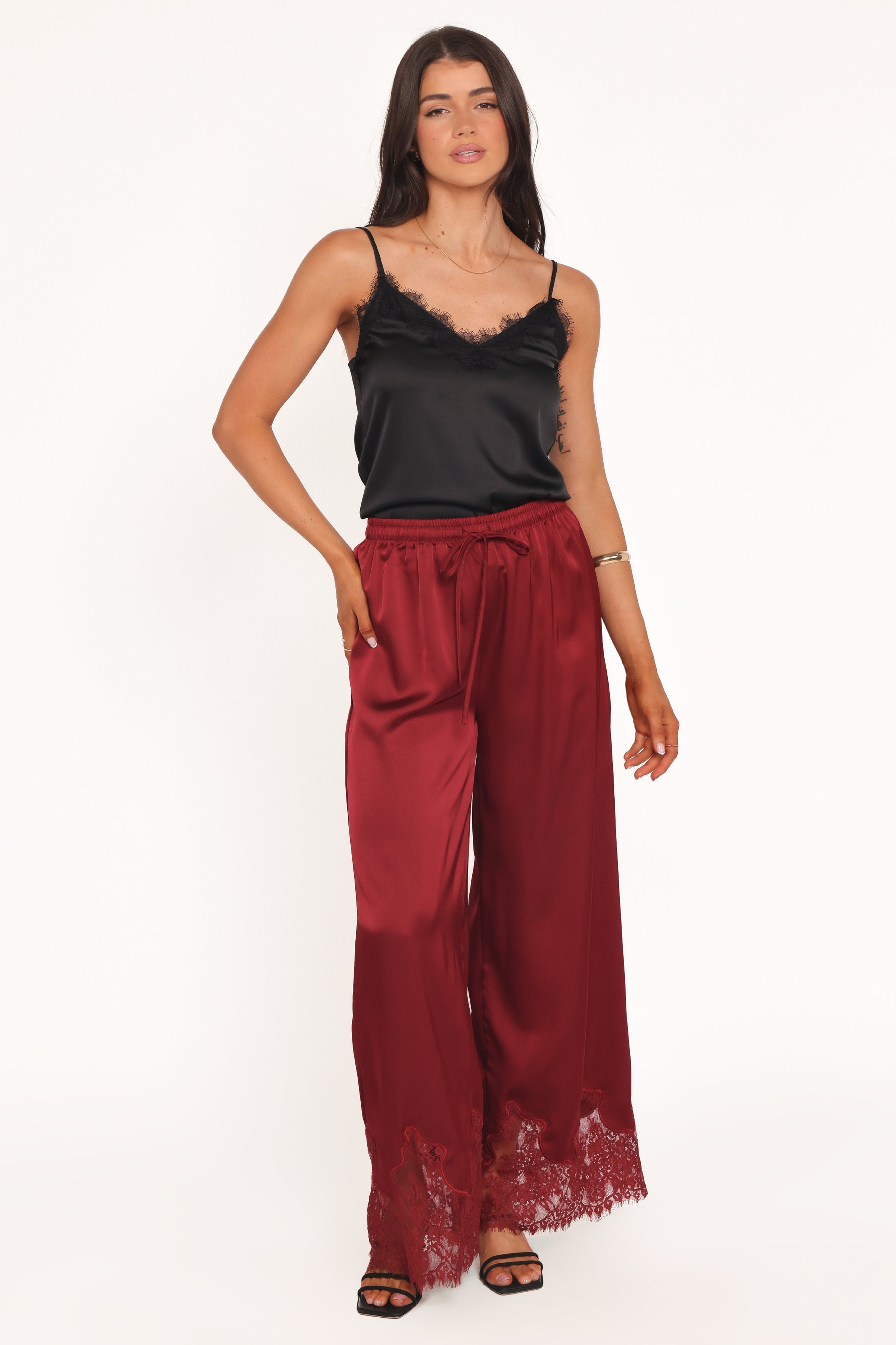 Petal and Pup USA BOTTOMS Viola Drawstring Wide Leg Pant - Wine