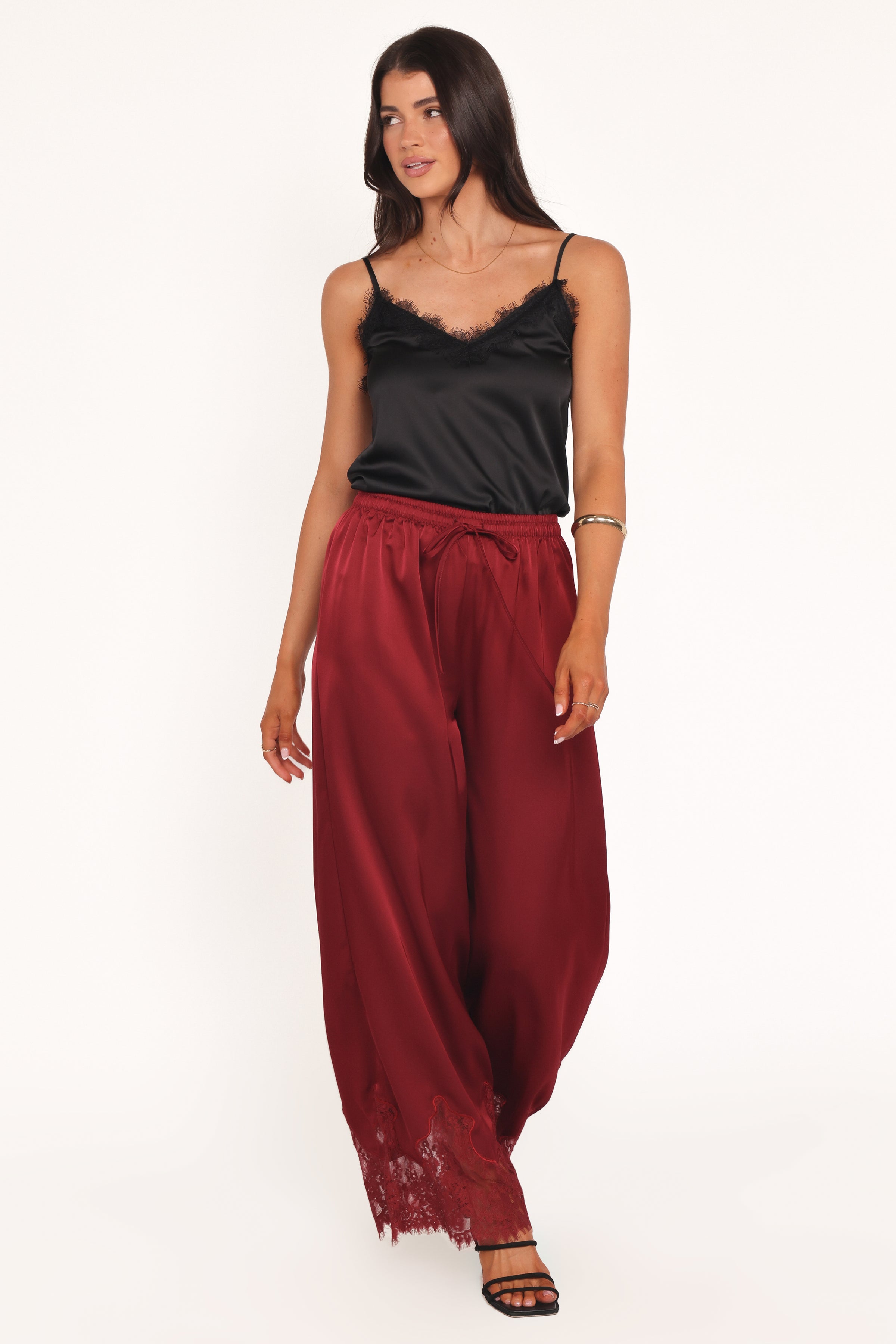 Petal and Pup USA BOTTOMS Viola Drawstring Wide Leg Pant - Wine