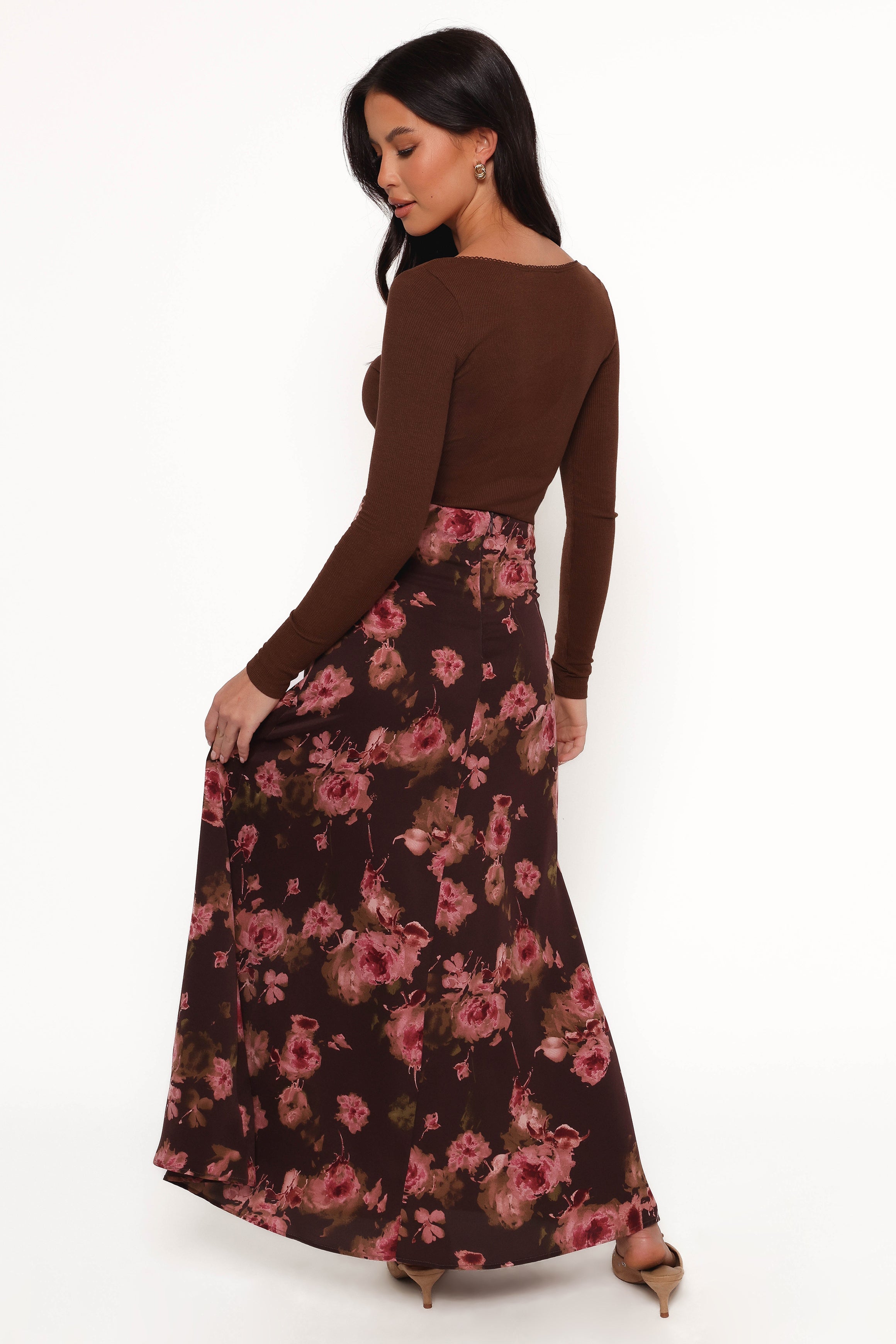 Petal and Pup USA BOTTOMS Vivie Midi Skirt - Chocolate Floral