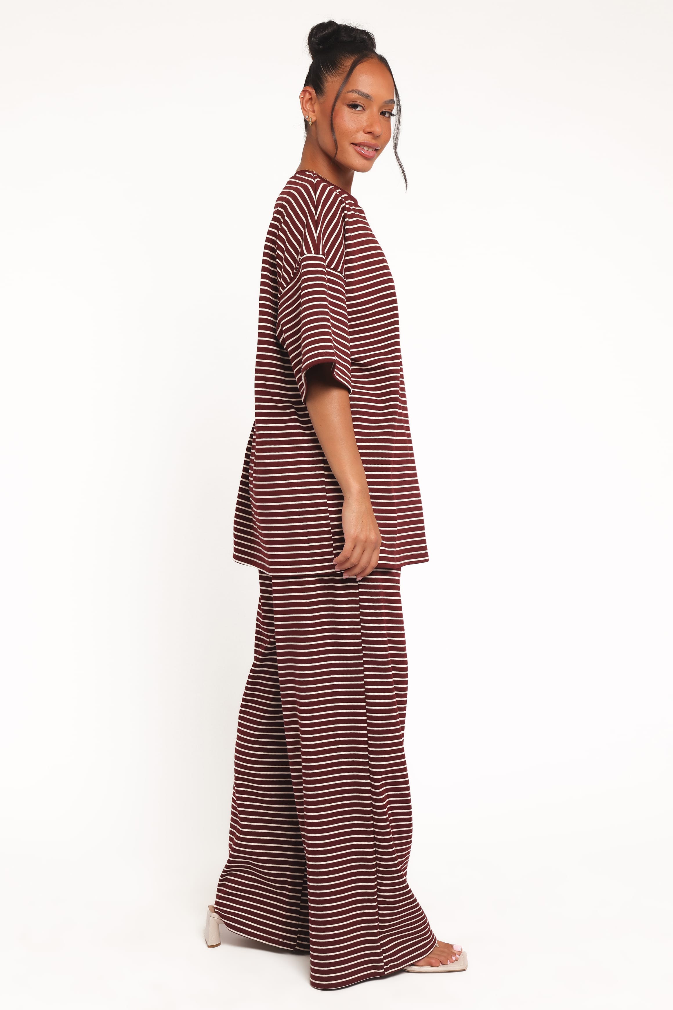 Petal and Pup USA BOTTOMS Wilda Knit Pant - Burgundy Cream Stripe