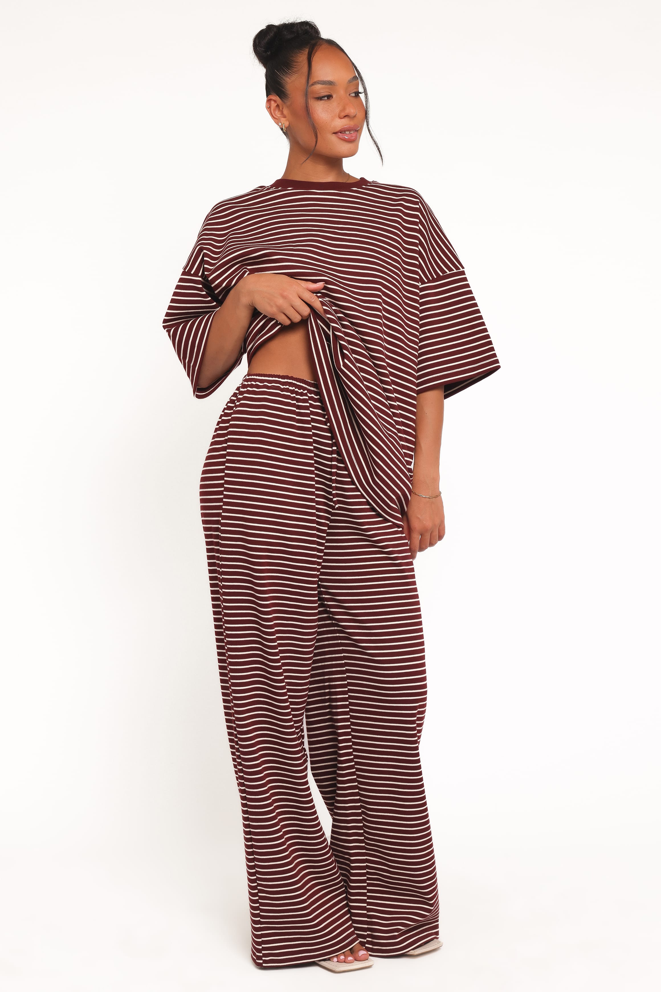Petal and Pup USA BOTTOMS Wilda Knit Pant - Burgundy Cream Stripe