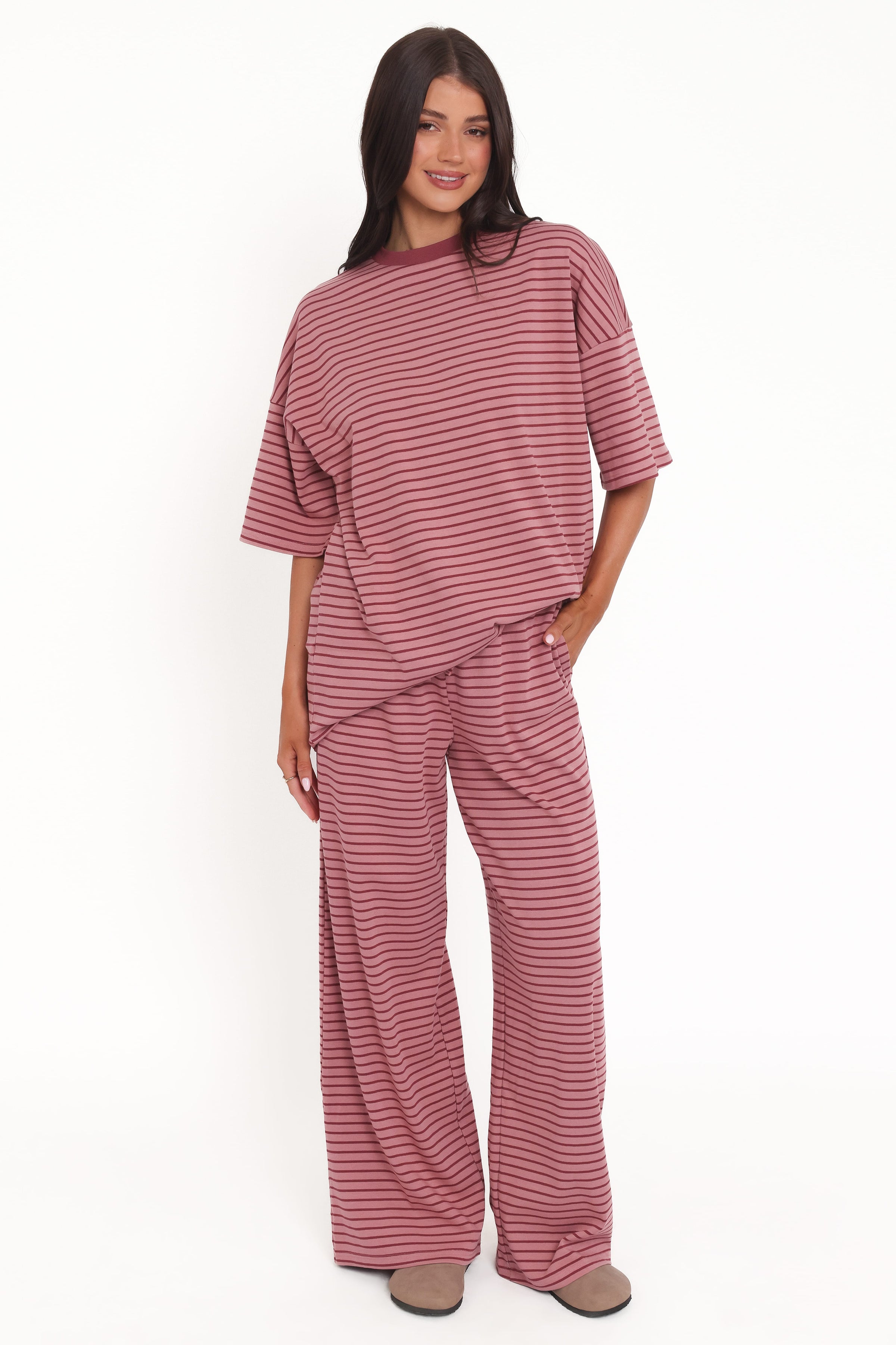Petal and Pup USA BOTTOMS Wilda Knit Pant - Pink Red Stripe