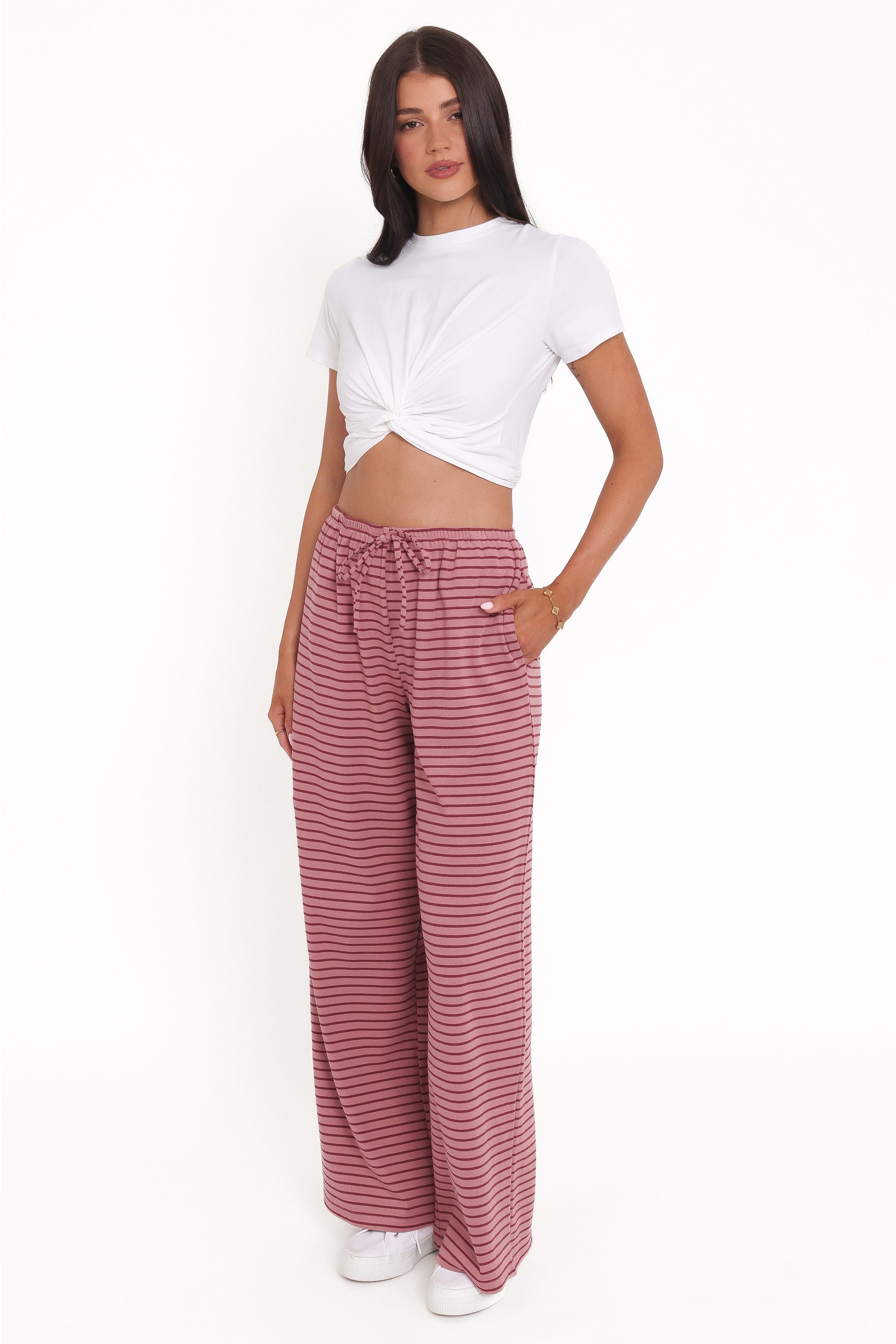 Petal and Pup USA BOTTOMS Wilda Knit Pant - Pink Red Stripe