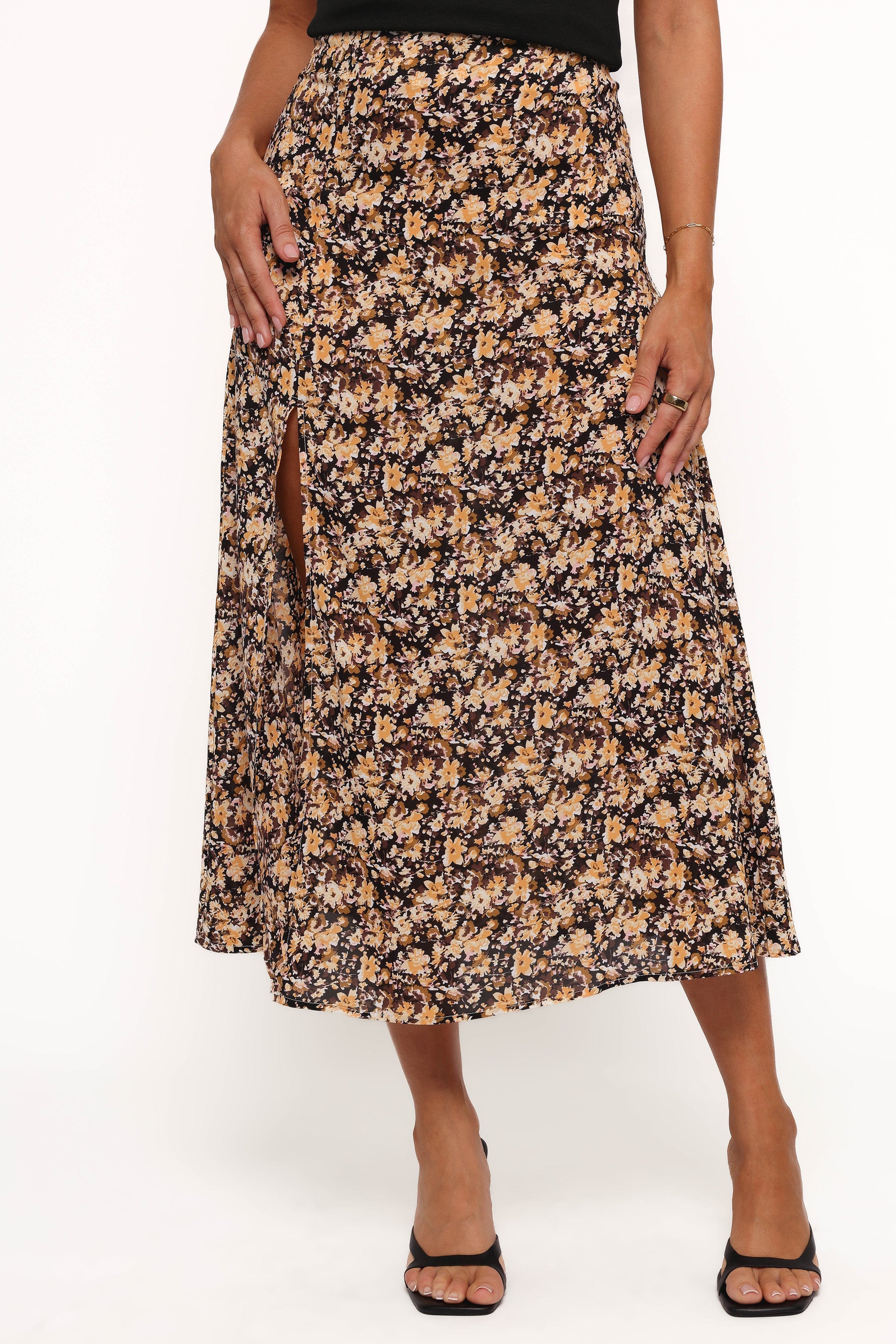 Petal and Pup USA BOTTOMS Willow Midi Skirt - Black Ditsy Floral