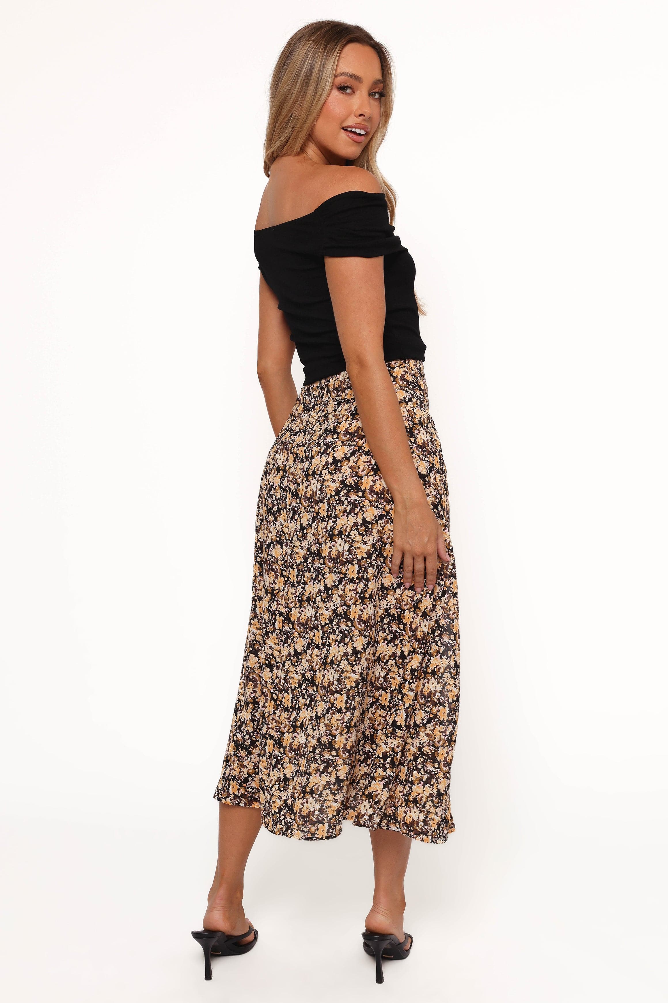 Petal and Pup USA BOTTOMS Willow Midi Skirt - Black Ditsy Floral
