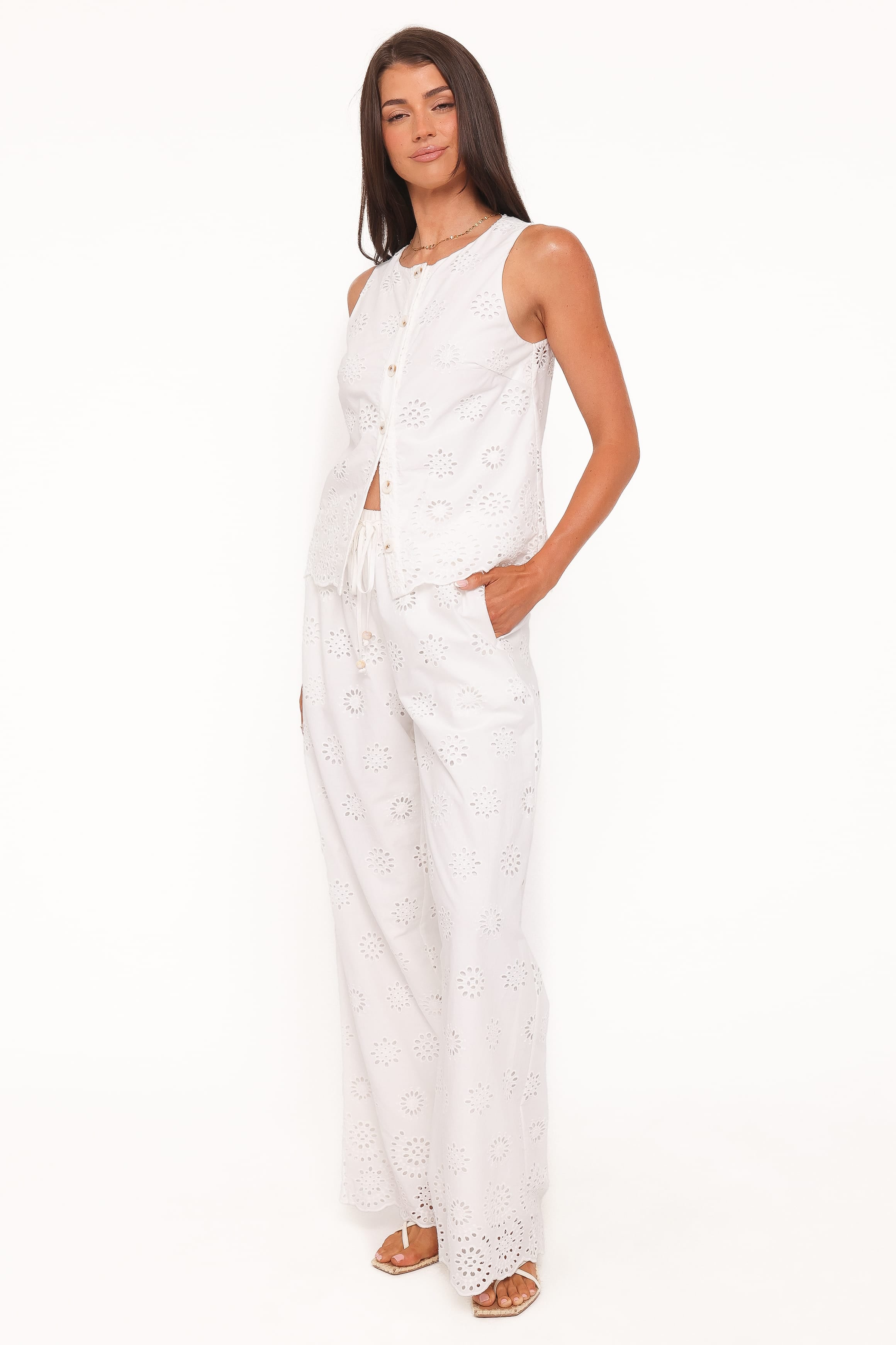 Petal and Pup USA BOTTOMS Wren Pant - White Broderie