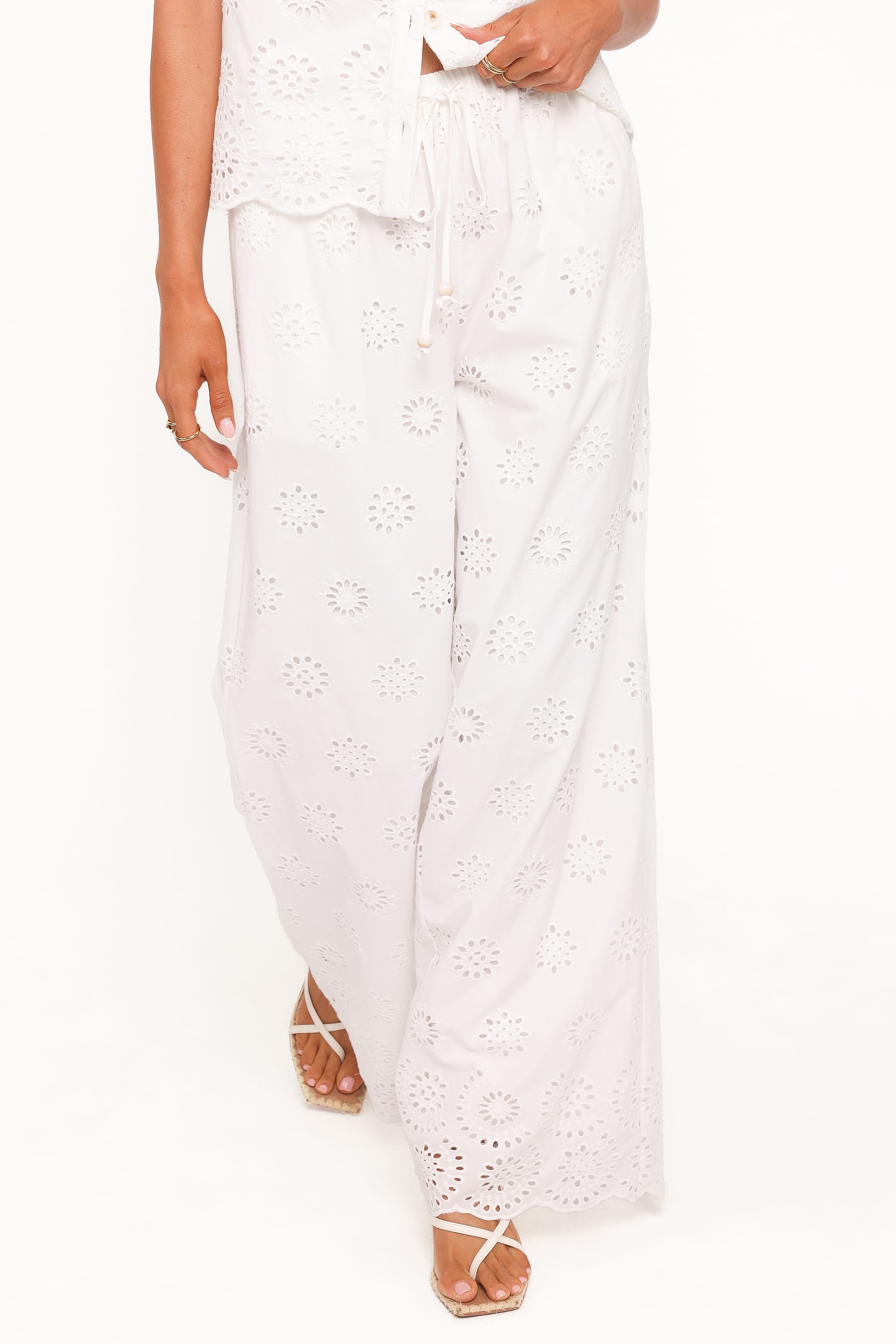 Petal and Pup USA BOTTOMS Wren Pant - White Broderie