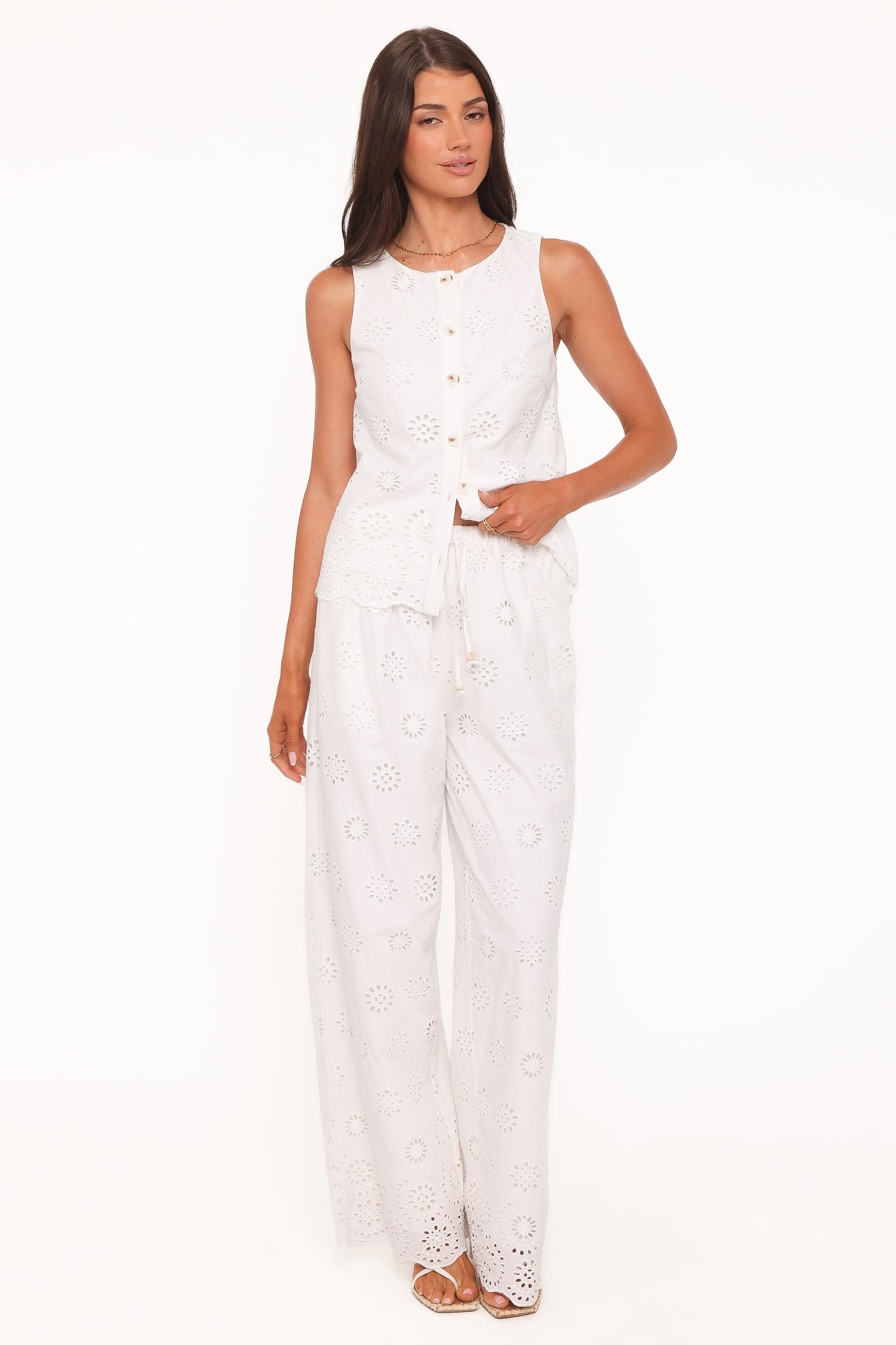 Petal and Pup USA BOTTOMS Wren Pant - White Broderie