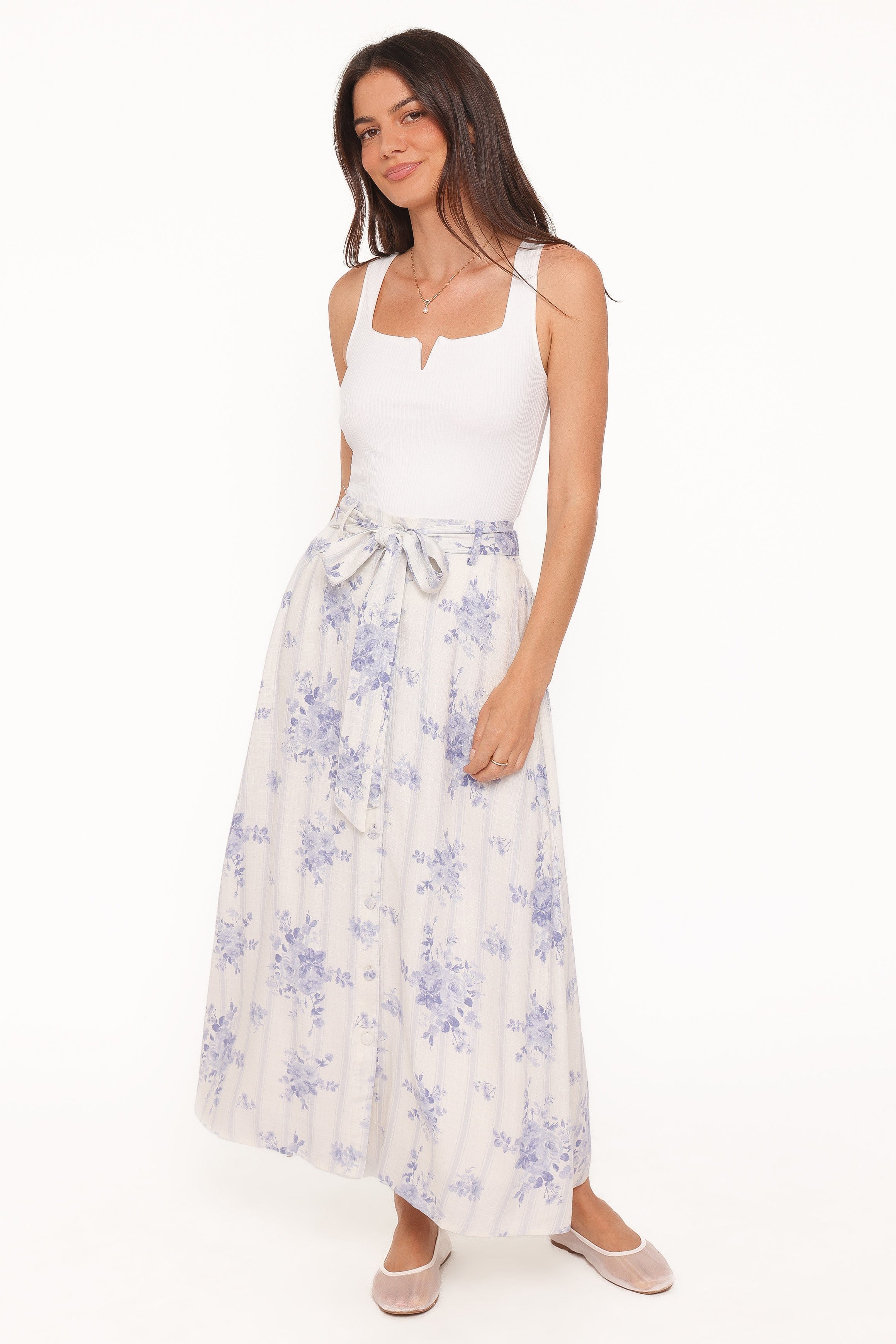 Petal and Pup USA BOTTOMS Xander Tie Waist Midi Skirt - Lilac Floral
