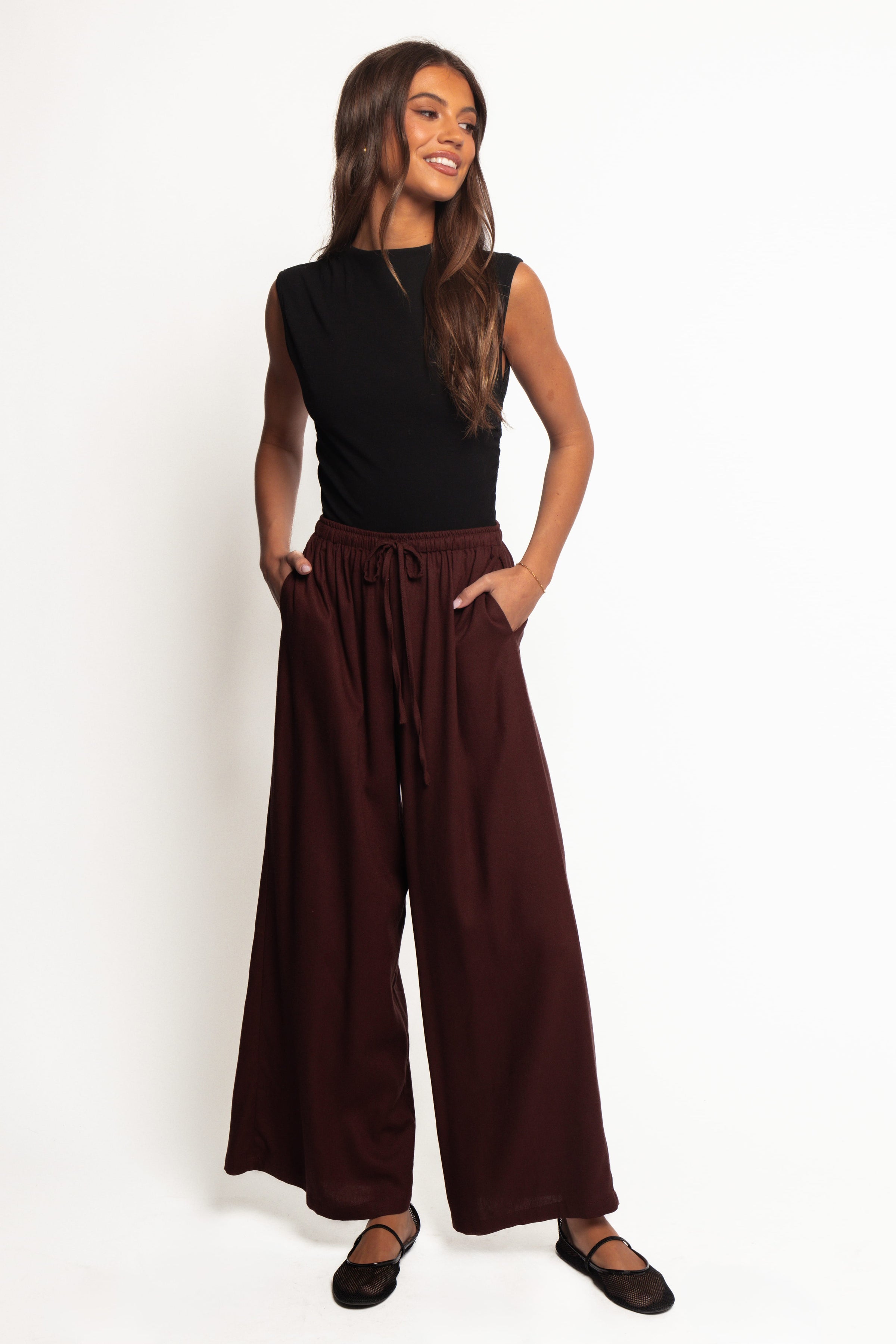 Petal and Pup USA BOTTOMS Zane Tie Waist Pant - Chocolate