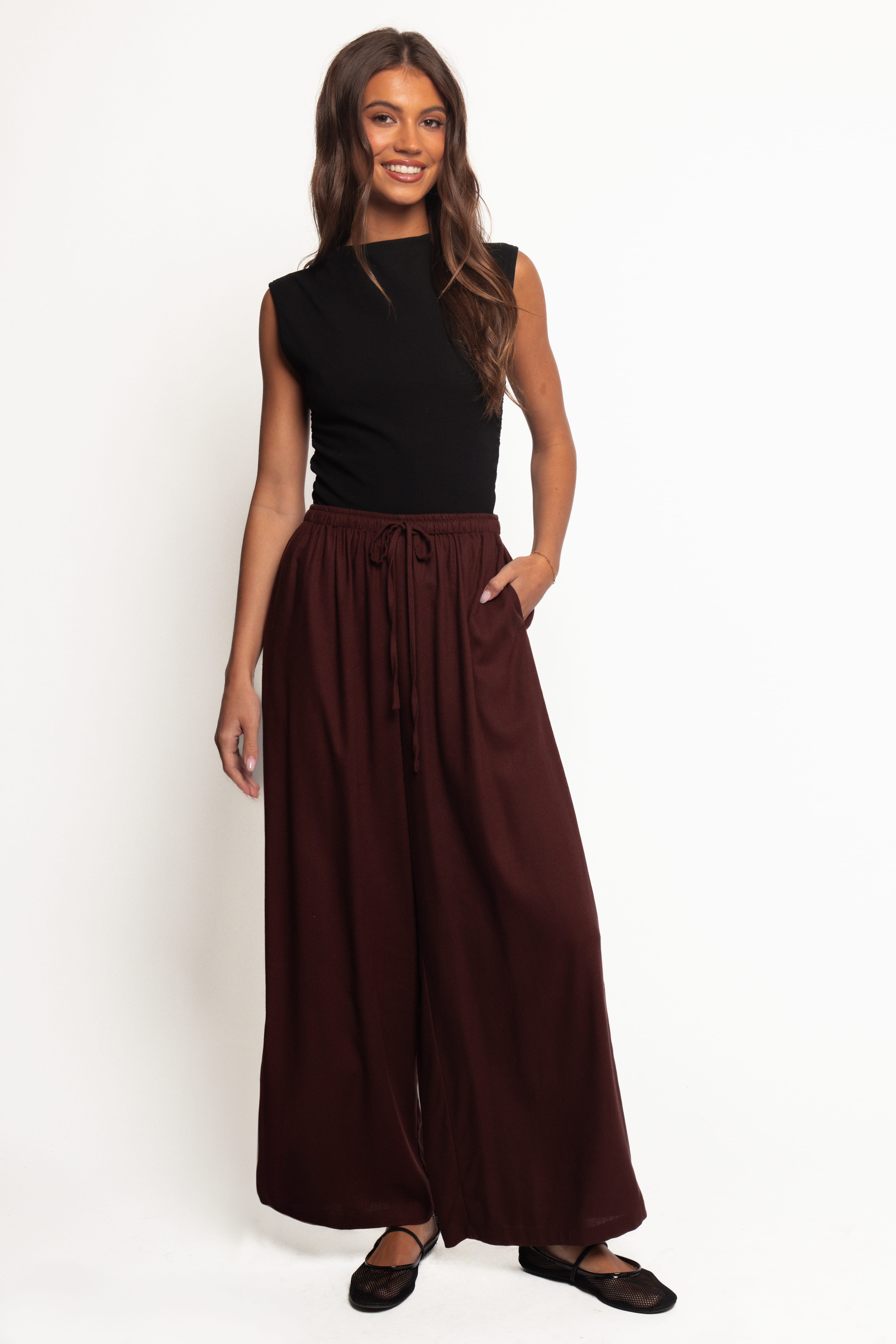 Petal and Pup USA BOTTOMS Zane Tie Waist Pant - Chocolate