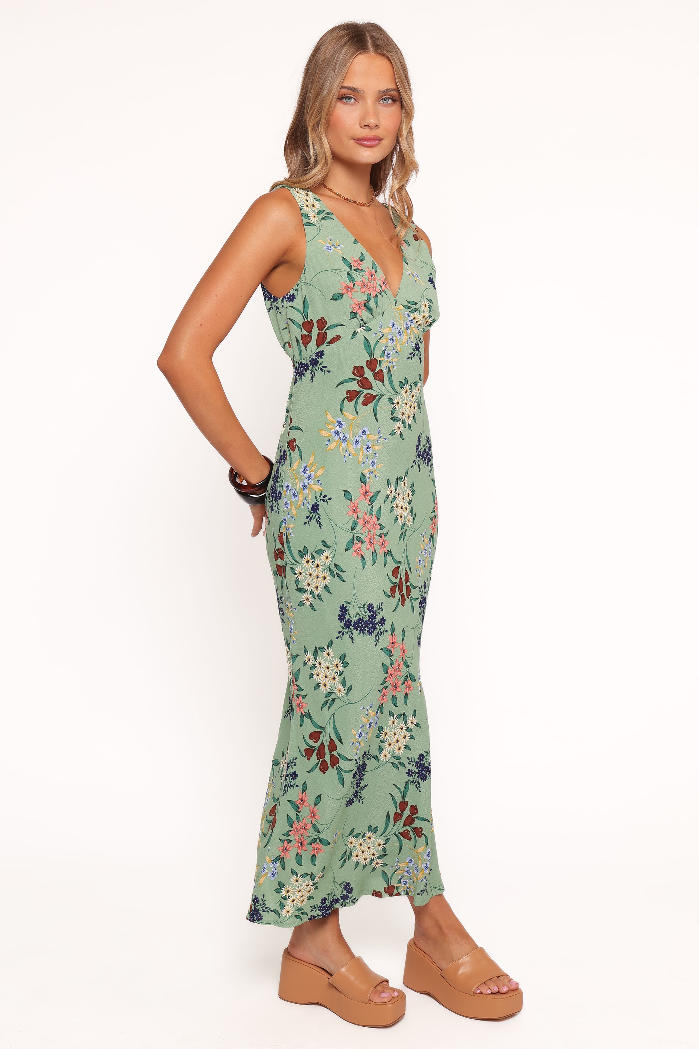 Petal and Pup USA DRESSES Acilia Midi Dress - Sage Floral