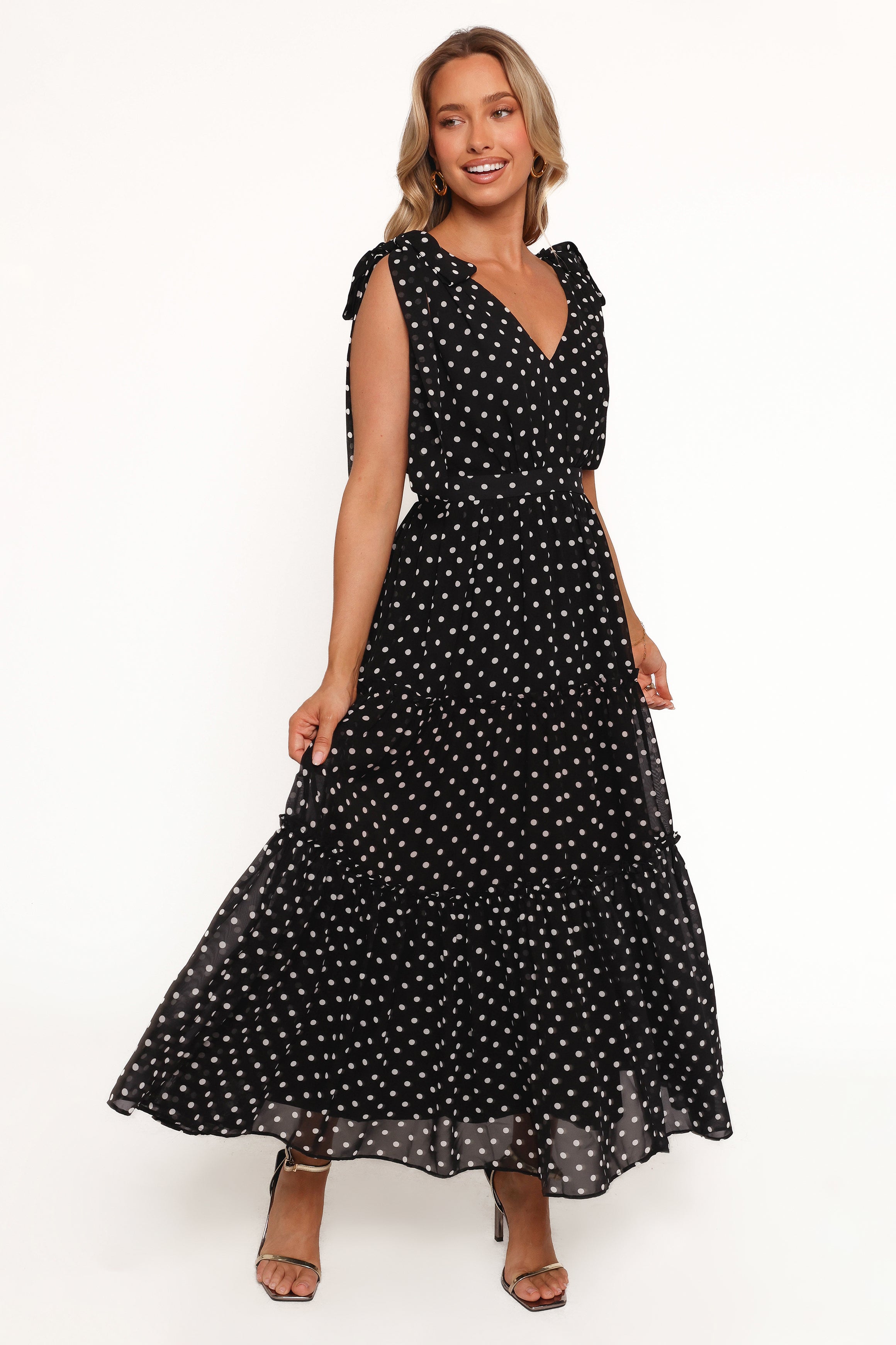 Petal and Pup USA DRESSES Ada Maxi Dress - Black Polka Dot
