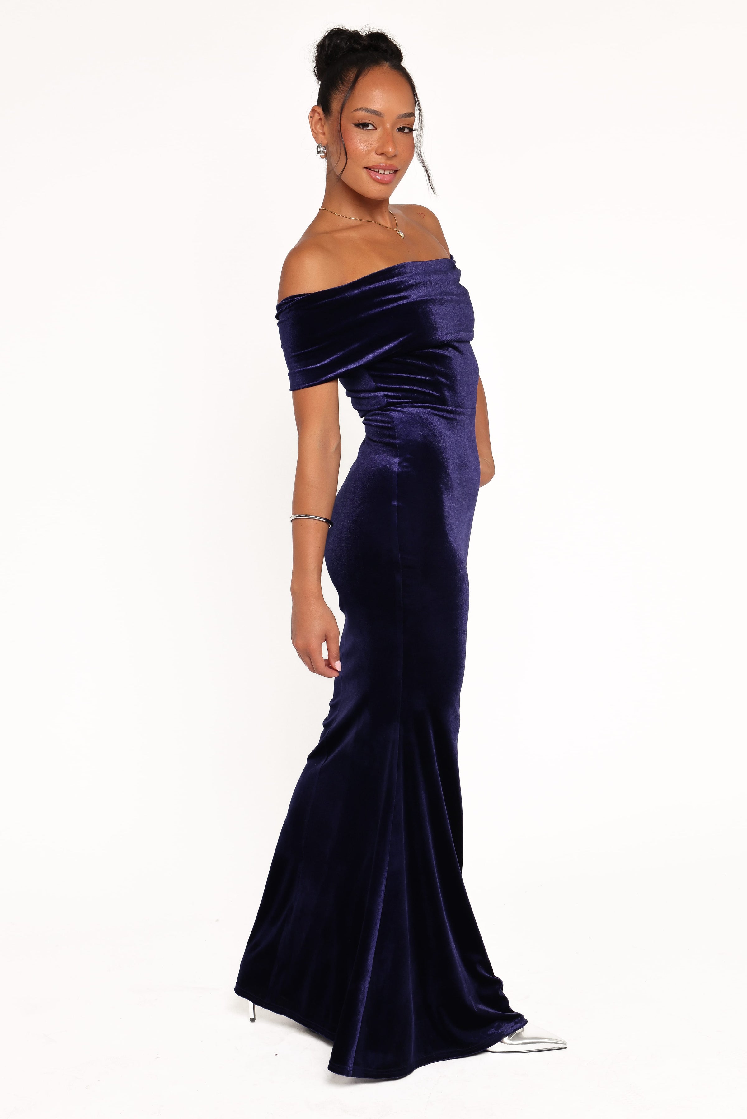 Petal and Pup USA DRESSES Adair Off Shoulder Maxi Dress - Navy