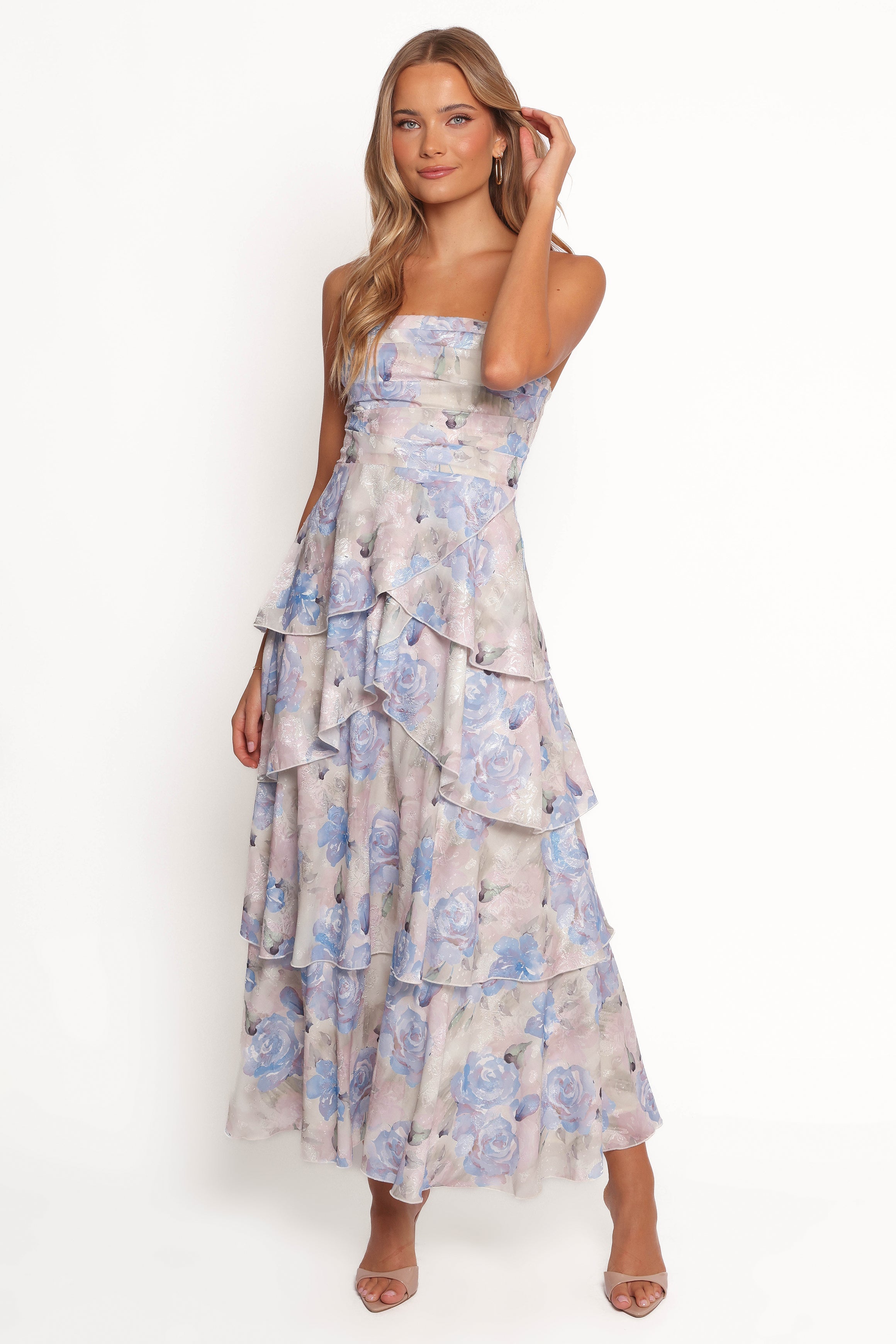 Petal and Pup USA DRESSES Admira Strapless Maxi Dress - Blue Floral