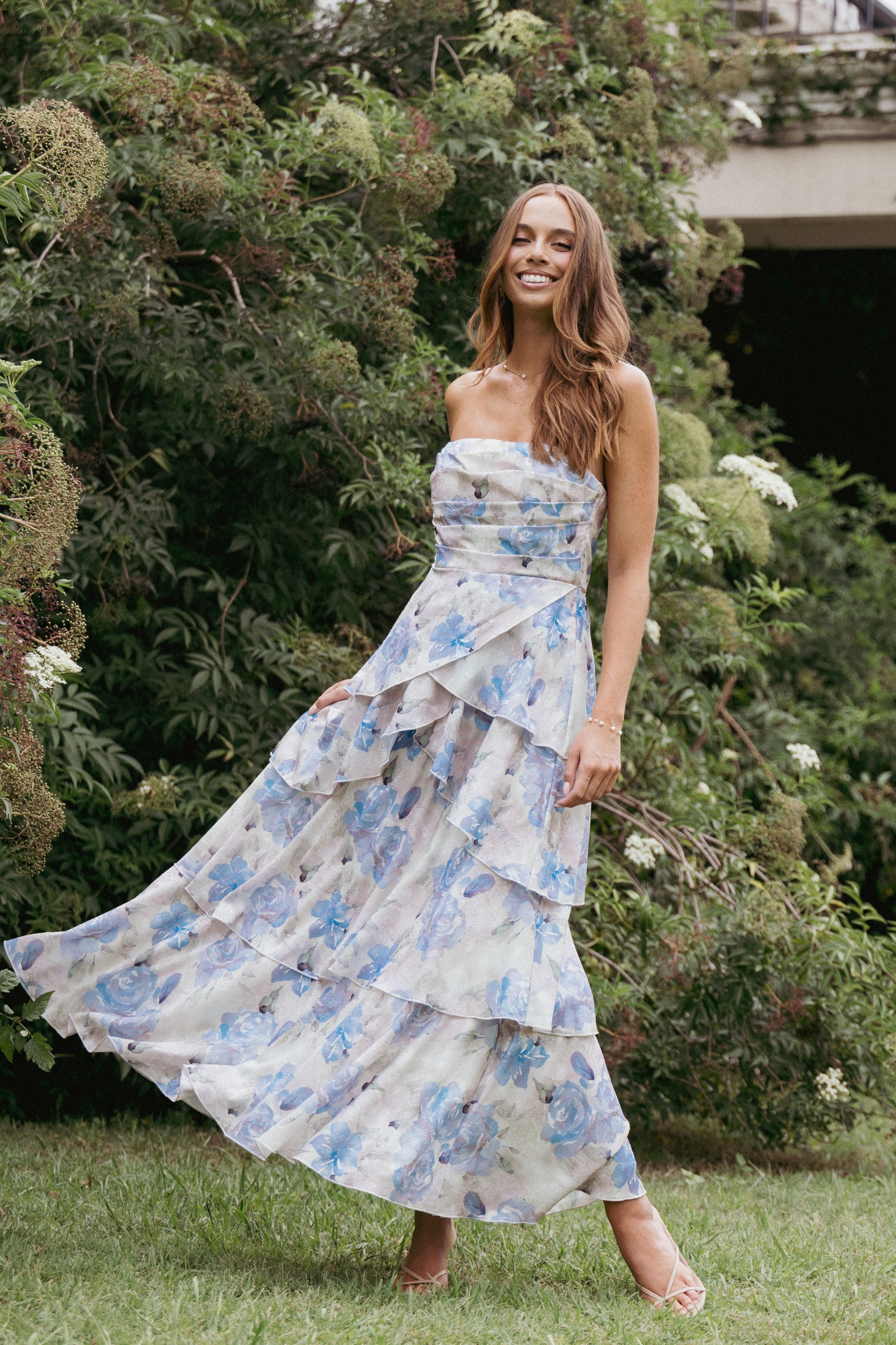 Admira Strapless Maxi Dress - Blue Floral | Petal & Pup USA