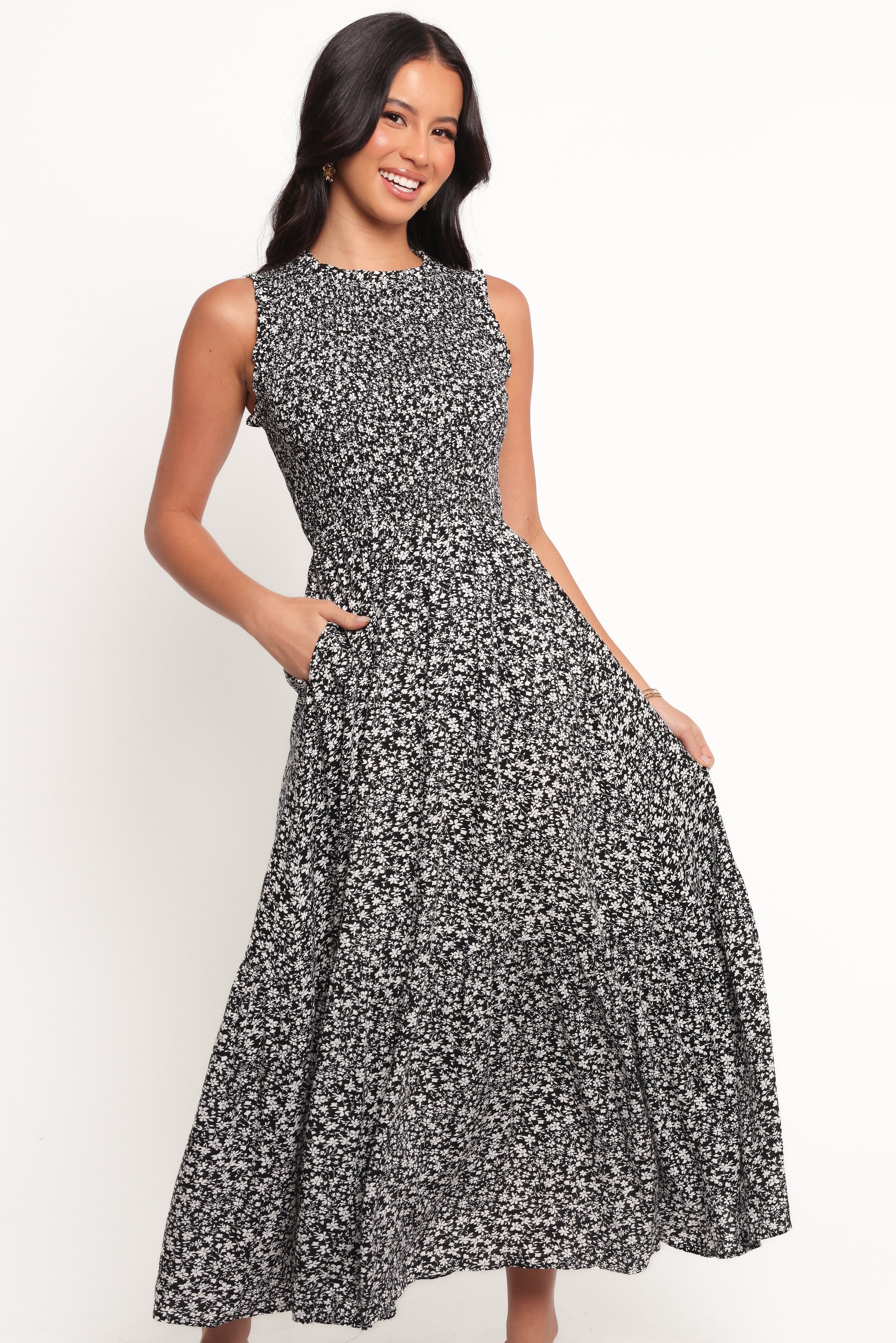 Petal and Pup USA DRESSES Agatha Midi Dress - Black Floral