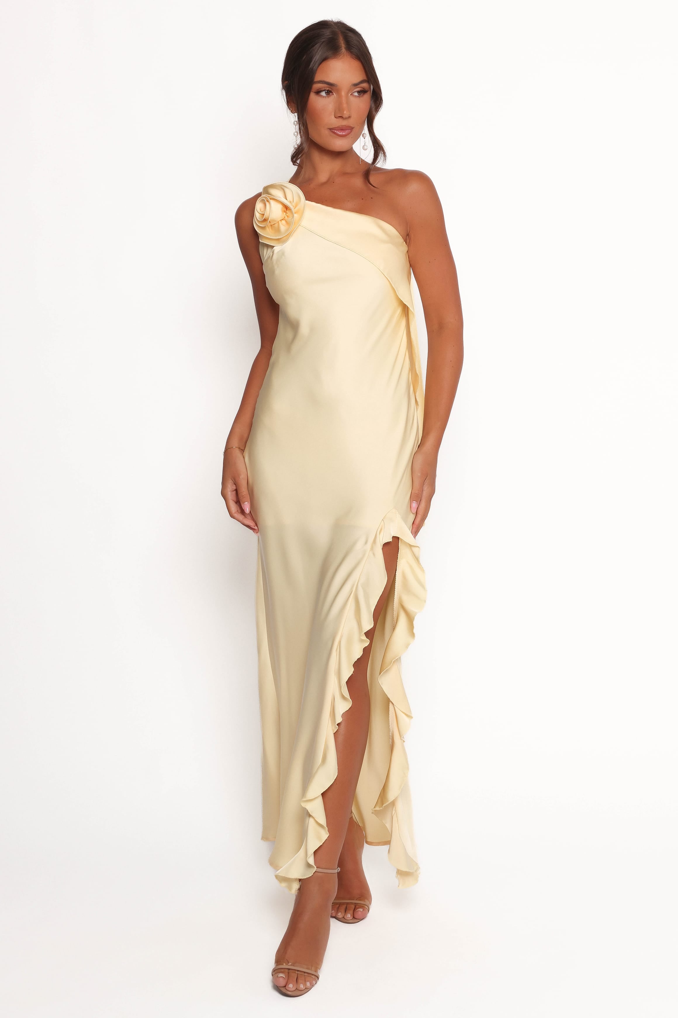 Petal and Pup USA DRESSES Aila Rosette One Shoulder Dress - Butter Yellow