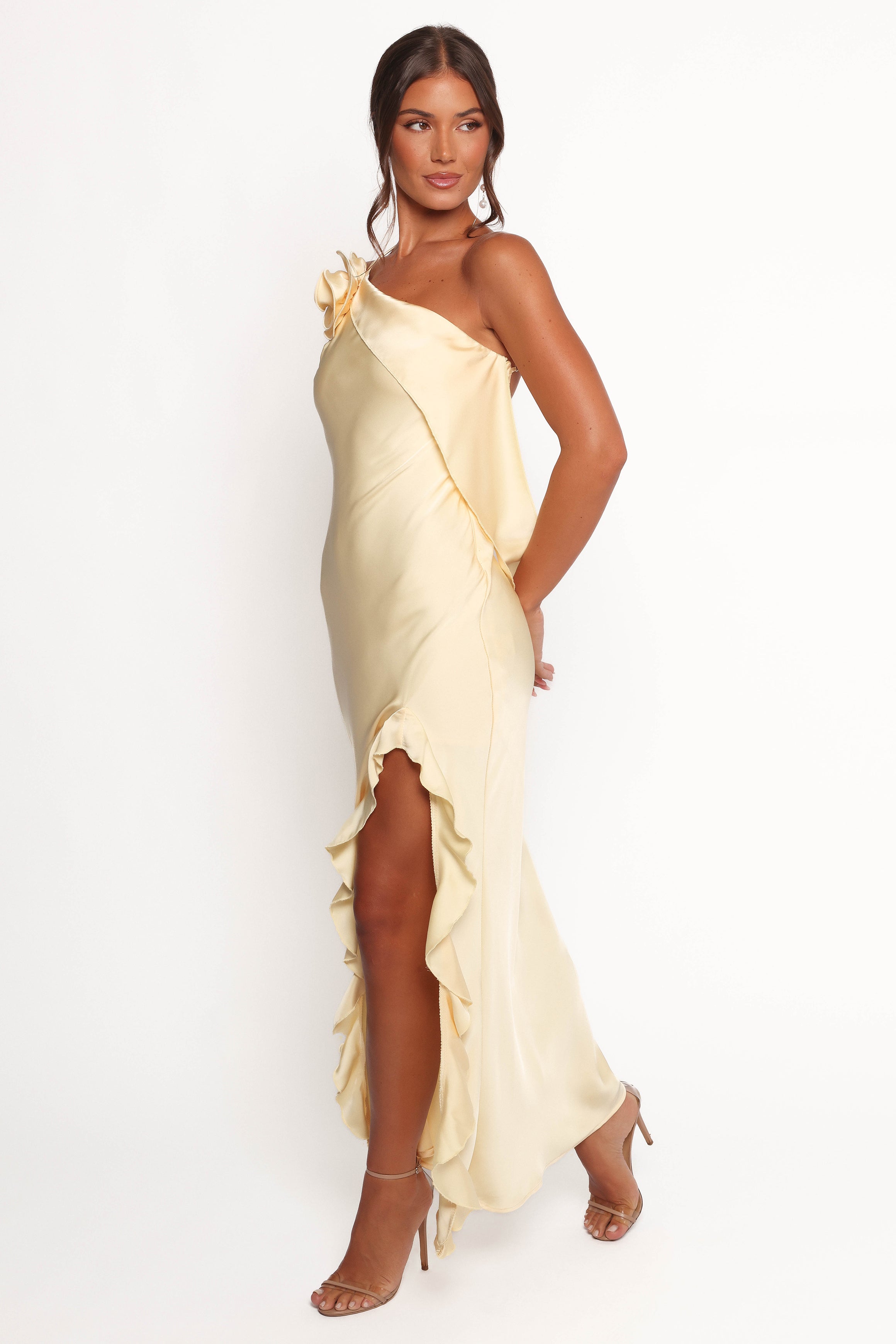 Petal and Pup USA DRESSES Aila Rosette One Shoulder Dress - Butter Yellow